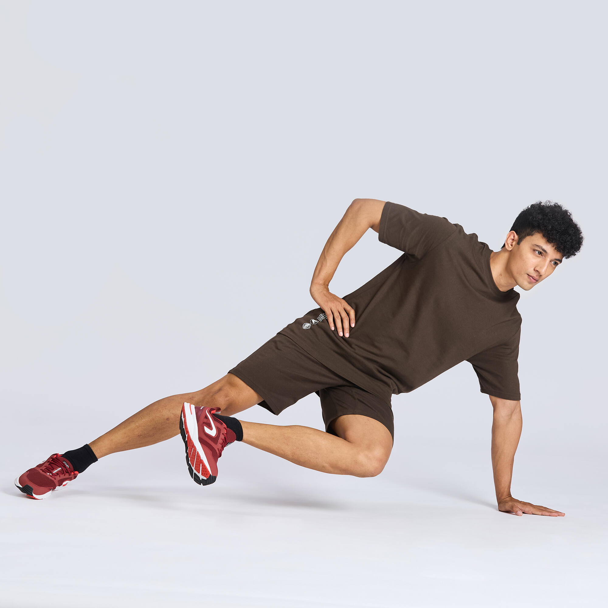 Men's Plain Regular Shorts with Adjustable Strings 500 - Ebony Brown