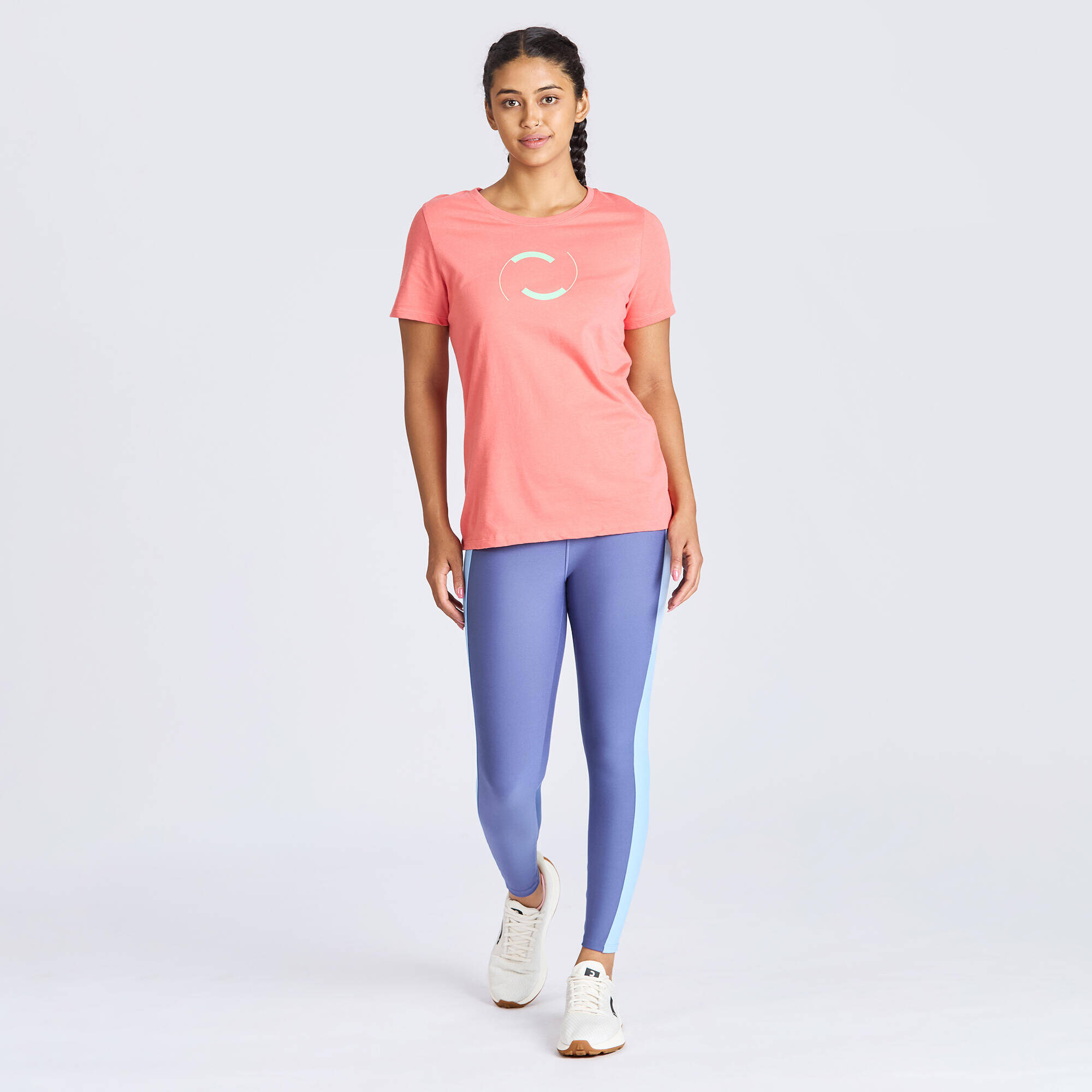 Women's Cotton Crew Neck Short Sleeved T-Shirt Run 500 - Pomelo Pink -  3