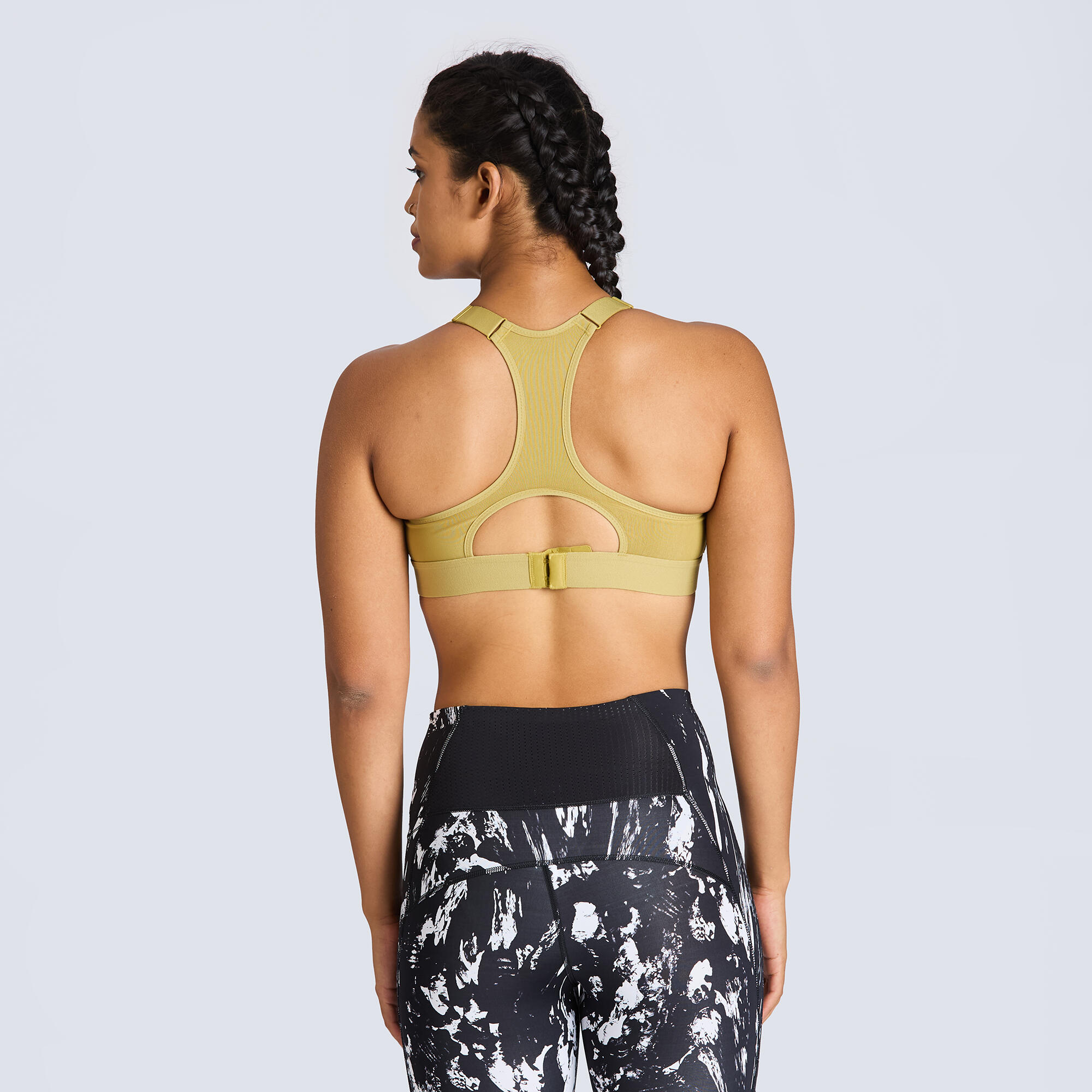 Women's High Support Adjustable Sports Bra with Cups 900- Mangrove Khaki