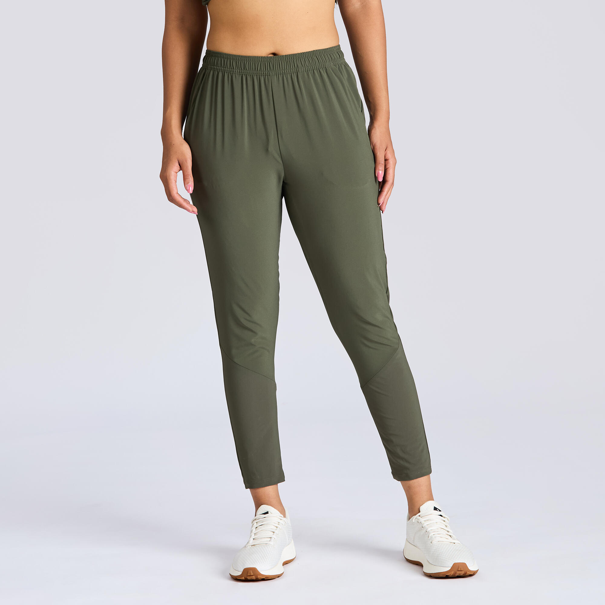 Long Breathable Mid-Waist  Run 100 Trousers for Women  - Khaki Green