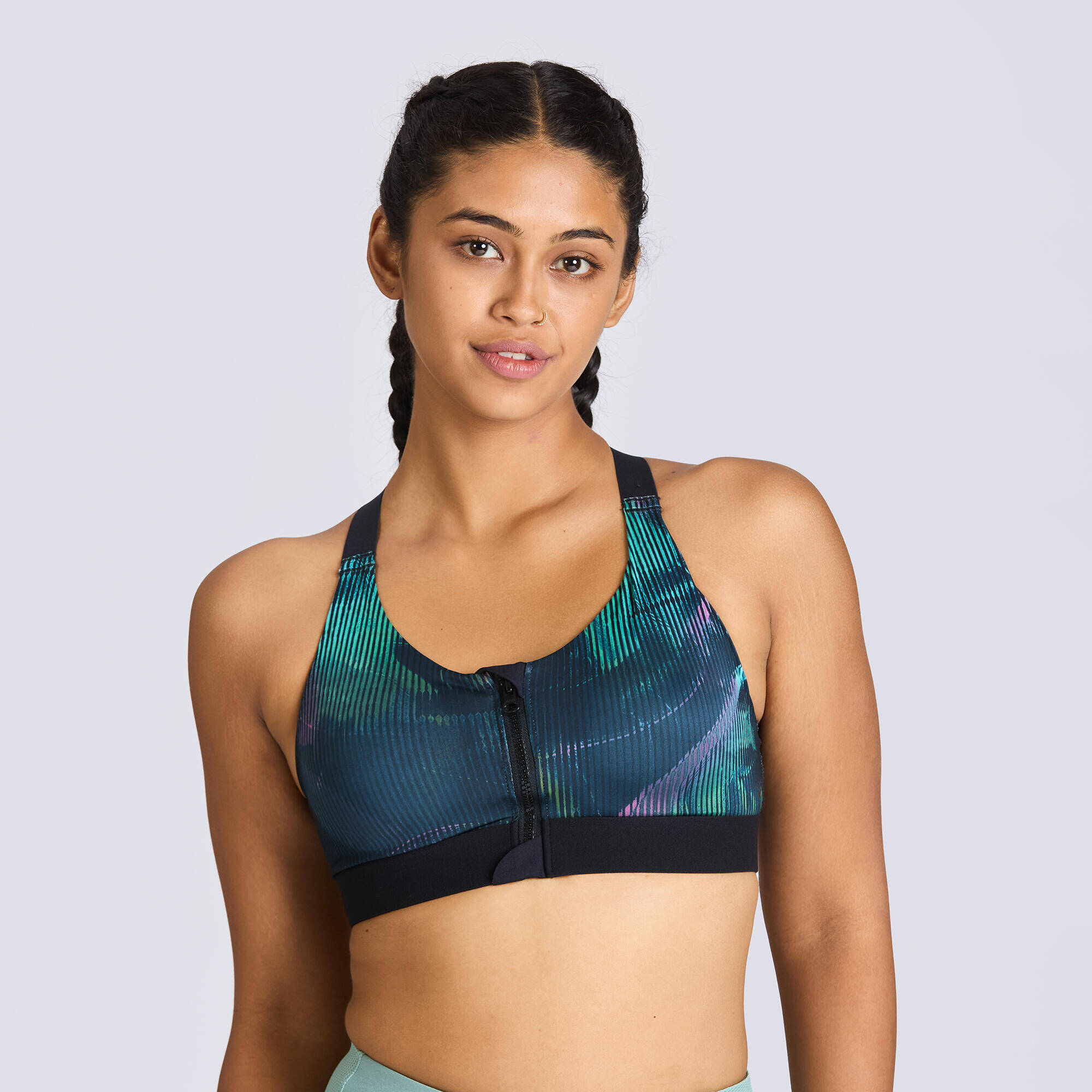 Women Sports Bra, Padded with Zip Detailing, High Support - Multicolor -  1