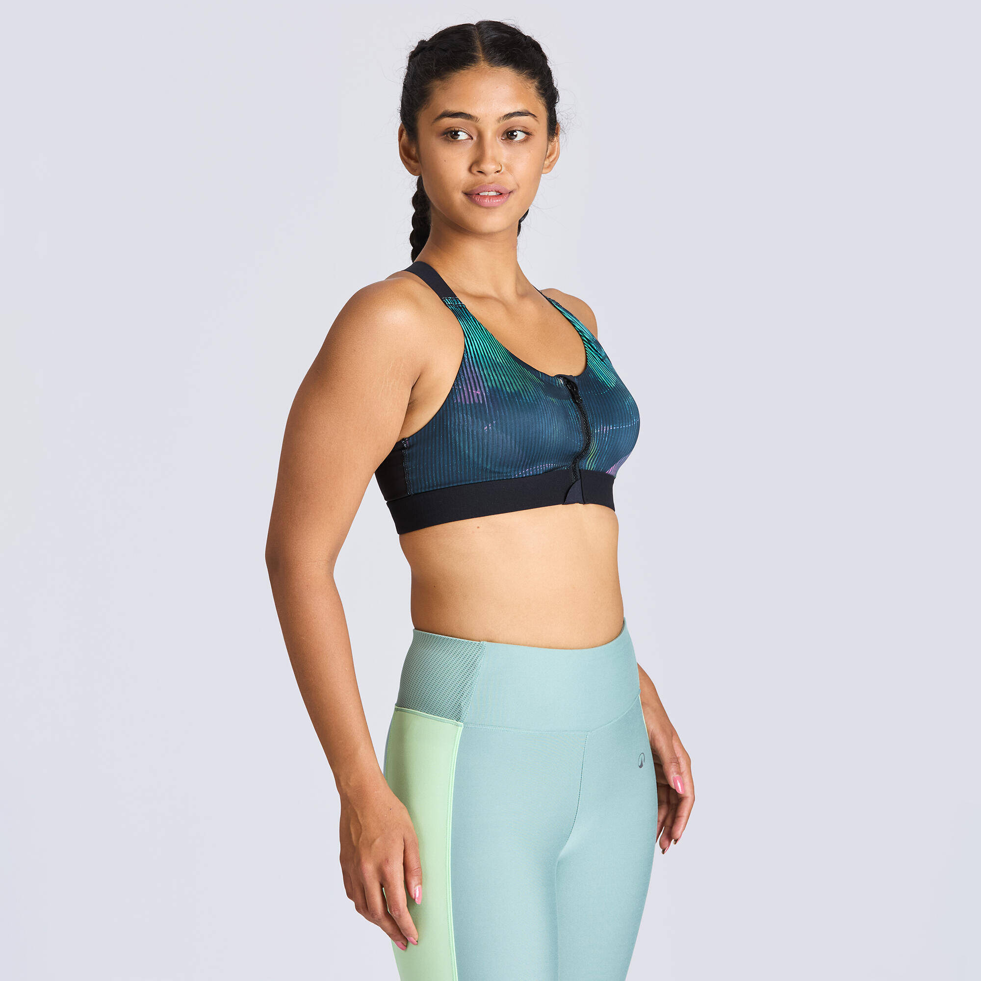 Women Sports Bra, Padded with Zip Detailing, High Support - Multicolor -  2