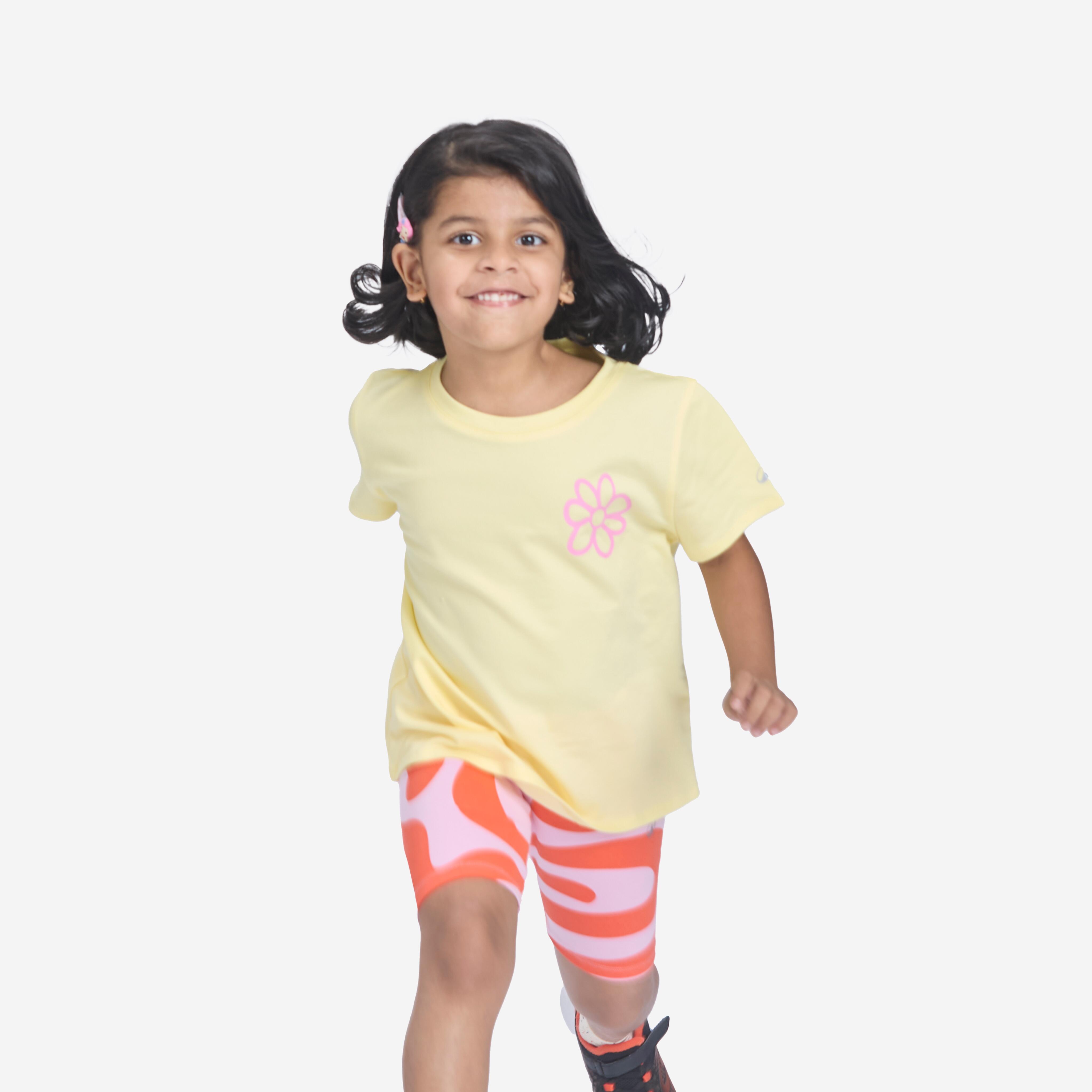 Girls Multisport Cotton T-Shirt Run 500 - Pale Yellow
