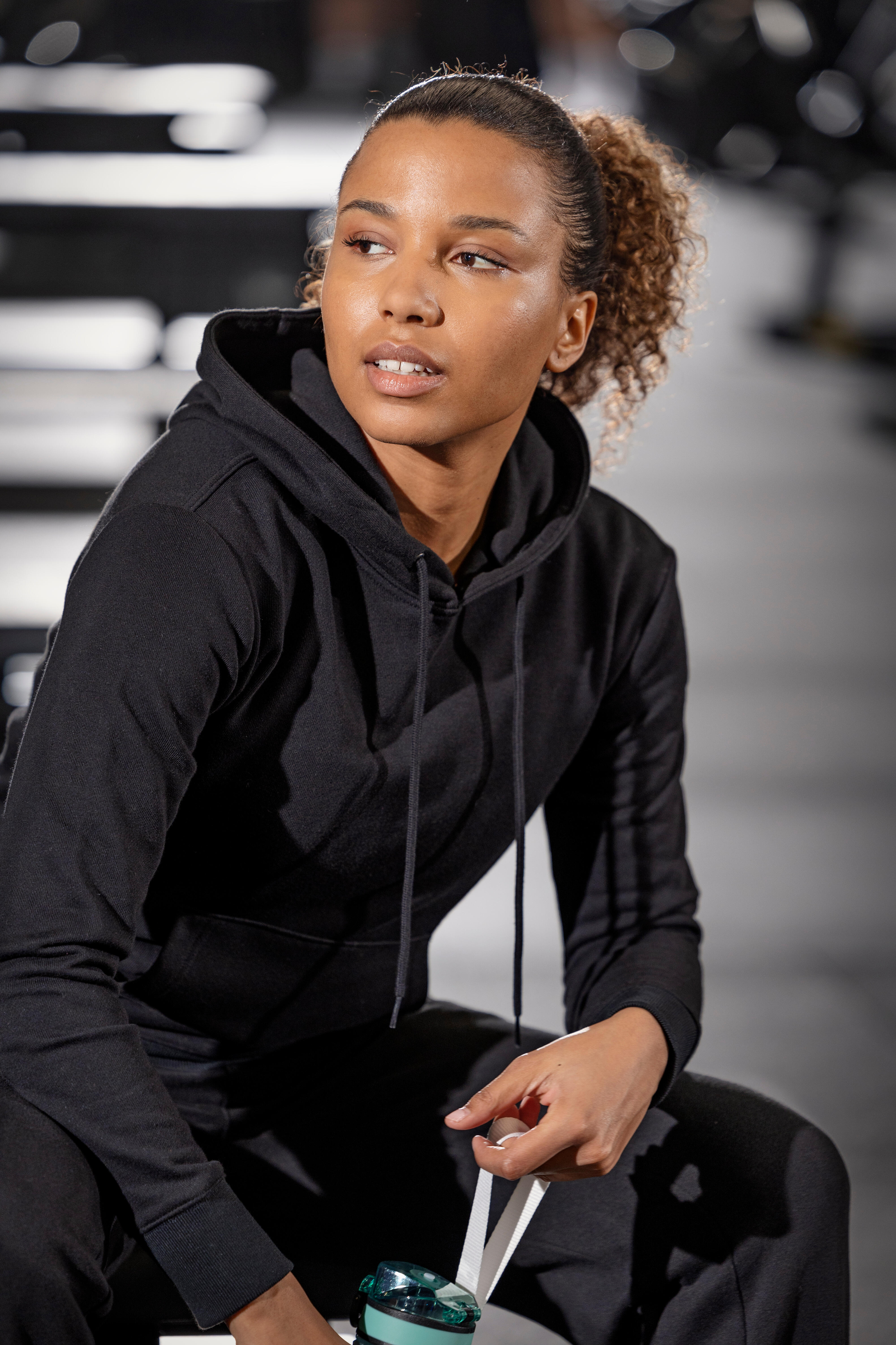 Chandail de sport en coton ouaté à capuchon long femme – essentiel 500 - DOMYOS
