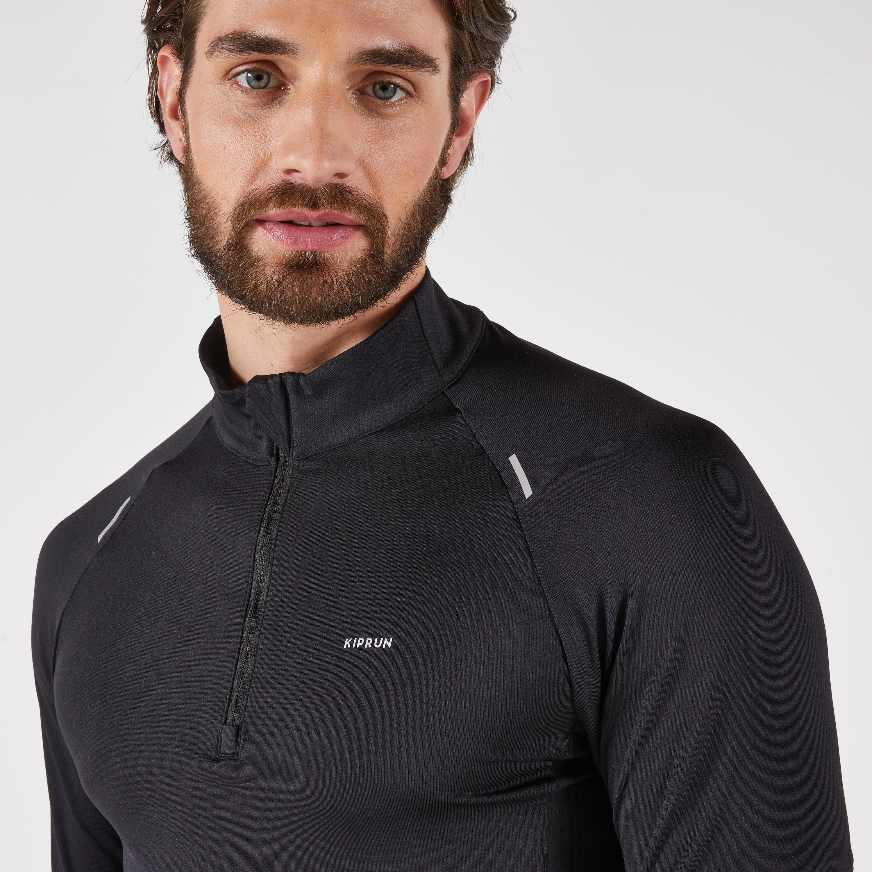 Chandail de course à manches longues chaud avec demi-zip homme, Run 500 6/7