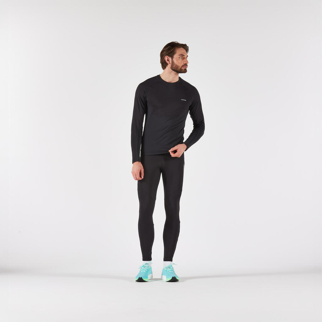 חולצת ריצה ארוכה ללא תפרים לגברים, דגם KIPRUN 500 - שחור