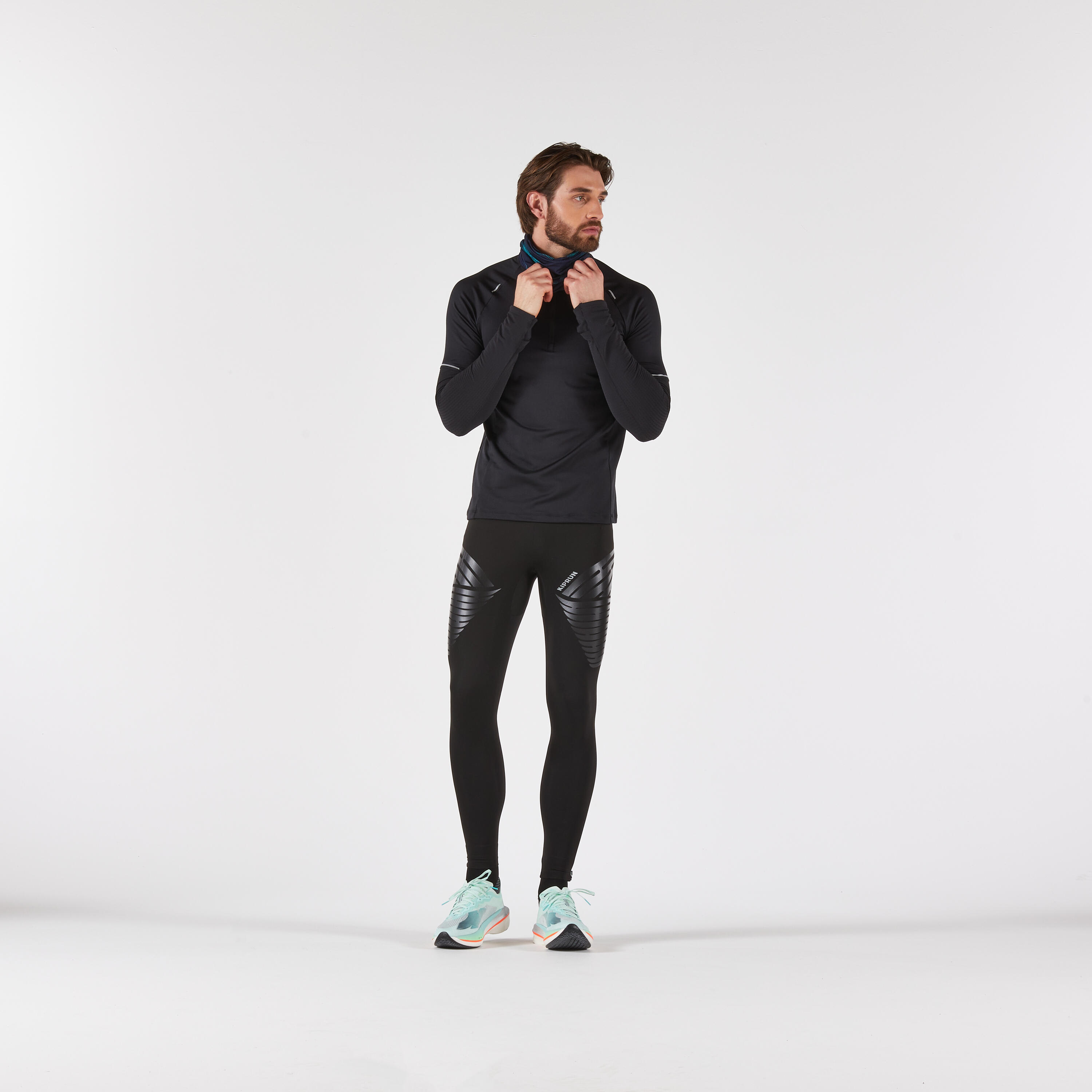 Chandail de course à manches longues chaud avec demi-zip homme, Run 500 3/7