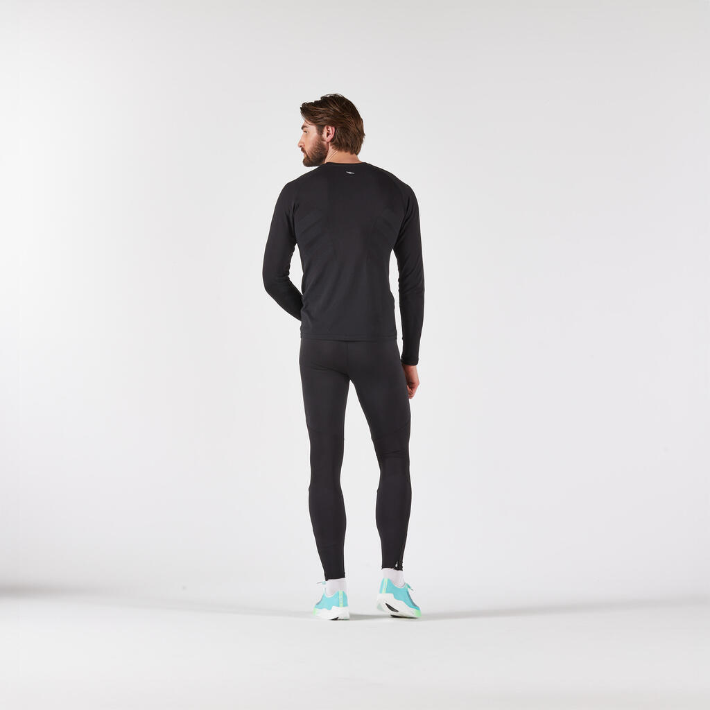 חולצת ריצה ארוכה ללא תפרים לגברים, דגם KIPRUN 500 - שחור