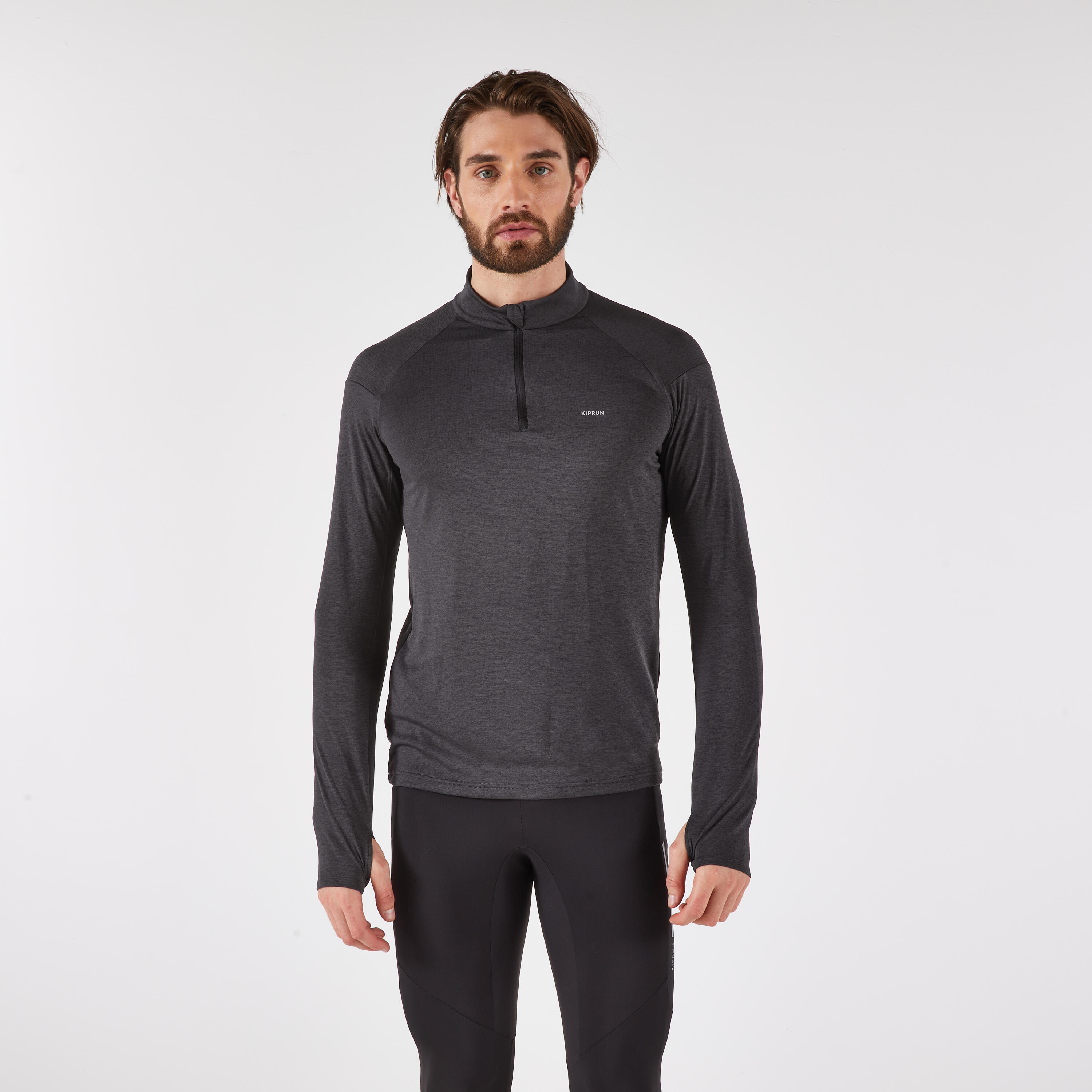 Men's Merino Wool Long-Sleeved Half-Zip T-Shirt, MT 900 - Asphalt