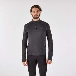 T-shirt manches longues demi zip chaud et respirant Homme, Kiprun Run 100 noir