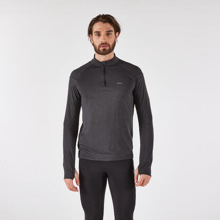 T-shirt manches longues demi zip chaud et respirant Homme, Kiprun Run 100 gris