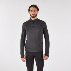 T-shirt manches longues demi zip chaud et respirant Homme, Kiprun Run 100 gris