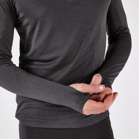 Футболка чоловіча RUN 100 з довгими рукавами для бігу чорна