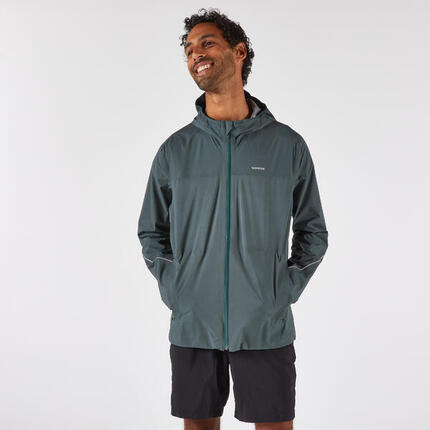 Veste imperméable running trail Homme, KIPRUN Run 500 Khaki