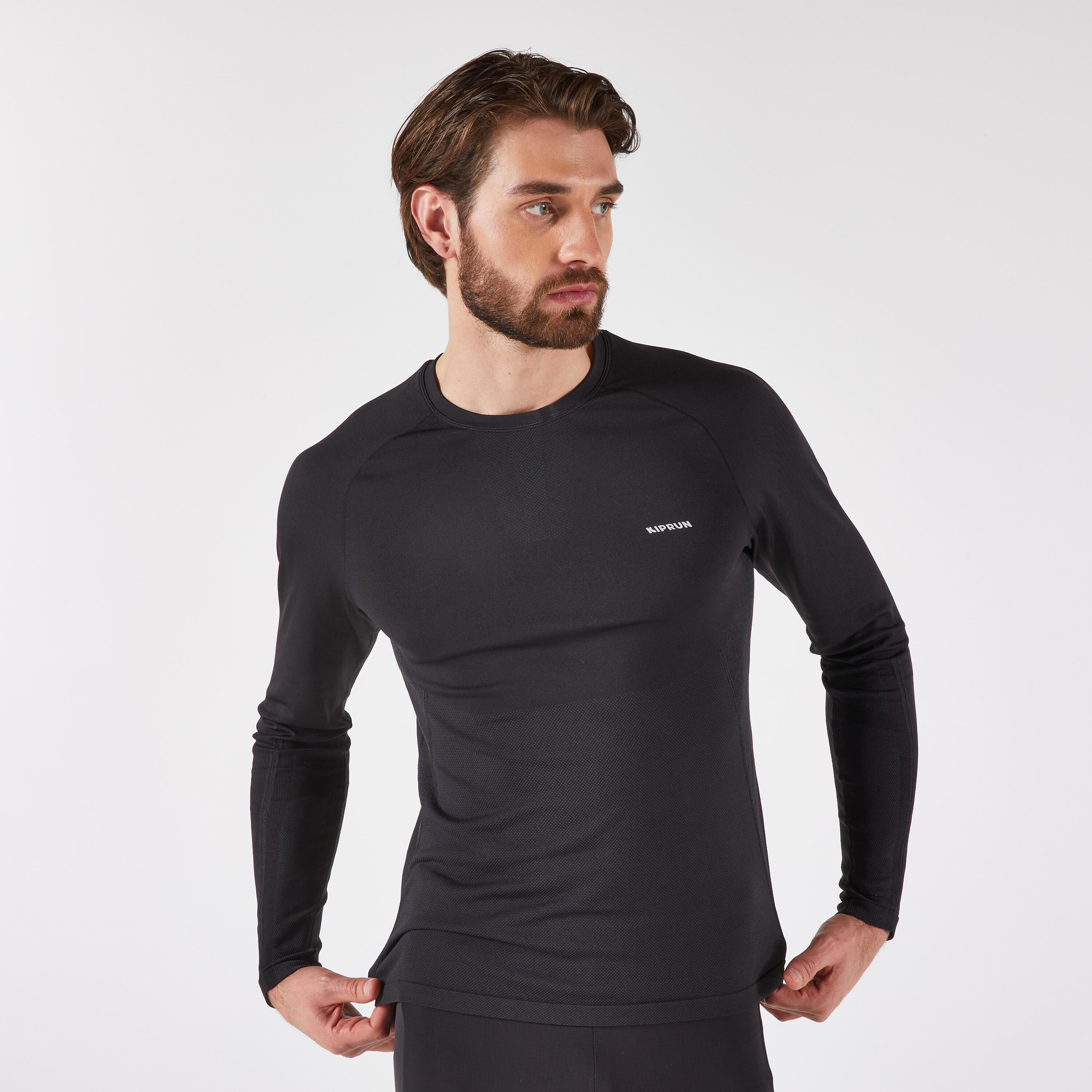 KIPRUN Run 500 Men's Seamless Long-Sleeved Running T-Shirt - Black image
