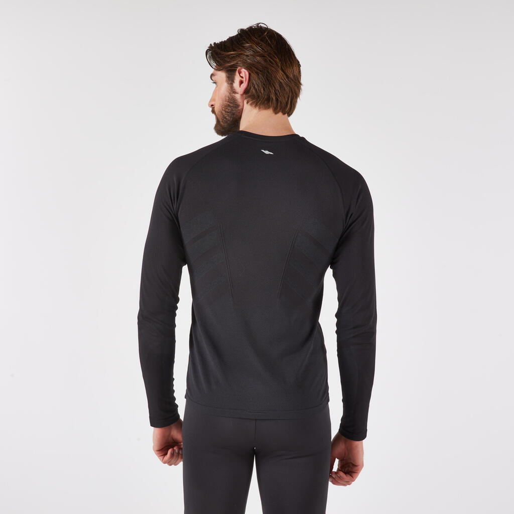 חולצת ריצה ארוכה ללא תפרים לגברים, דגם KIPRUN 500 - שחור