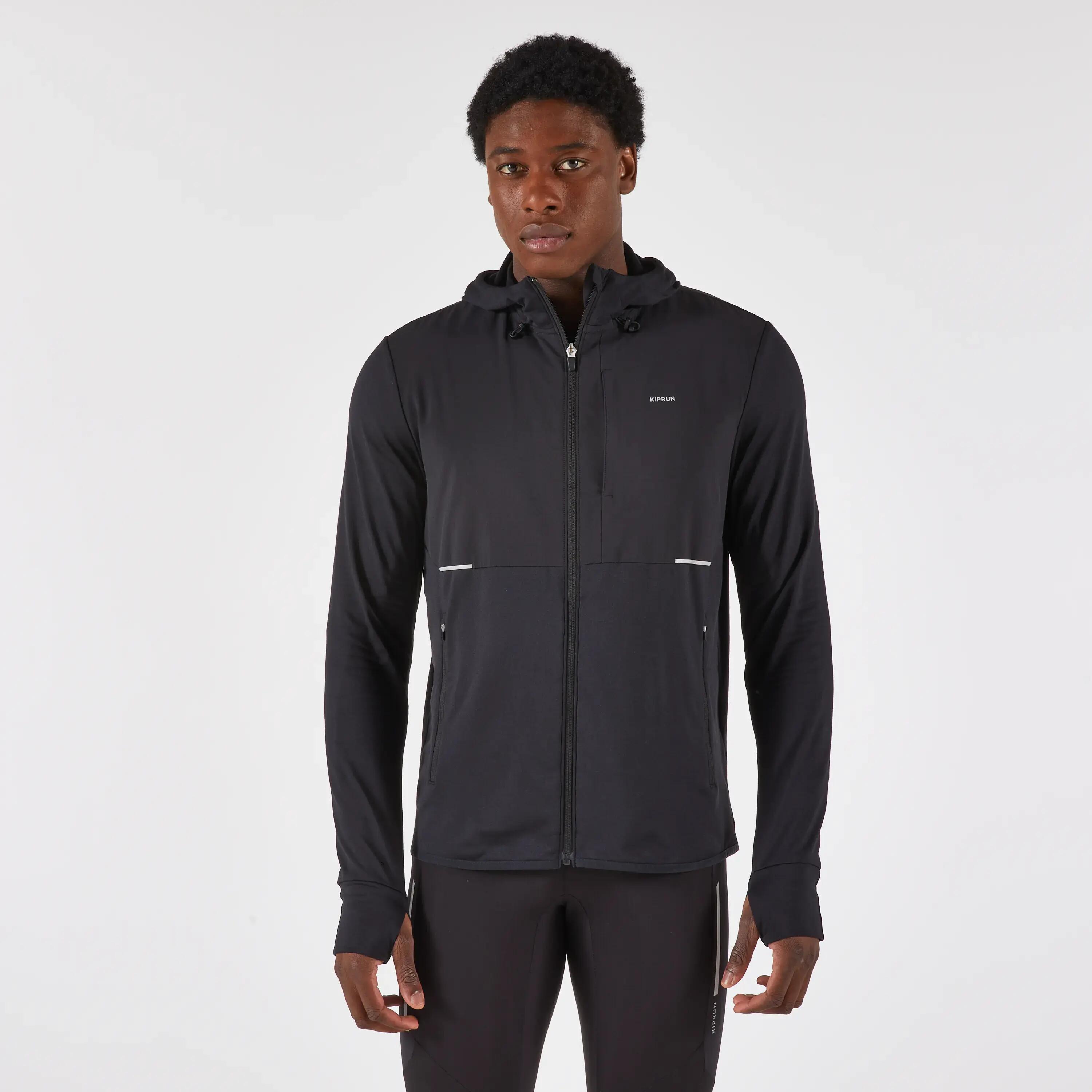 Men's Warm Running Jacket, Kiprun Run 100 - Black -  1