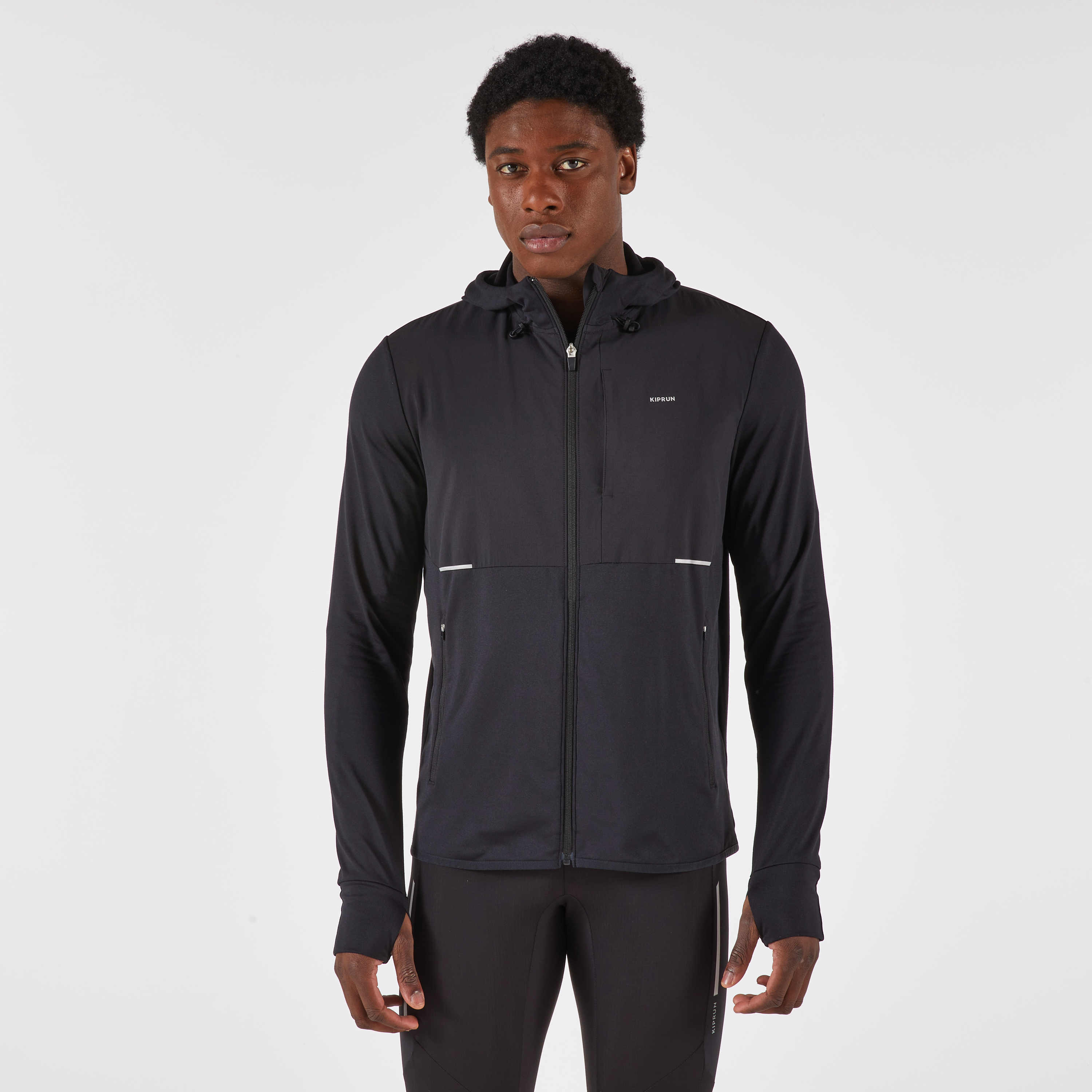 Veste chaude de running homme, kiprun run 100 warm noire - KIPRUN