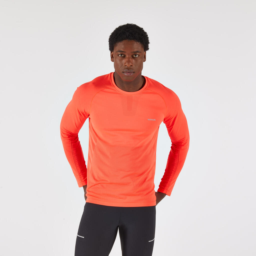 KIPRUN Run 500 moška brezšivna tekaška majica z dolgimi rokavi - oranžna