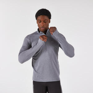 Camiseta manga larga 1/2 cremallera cálida transpirable H Kiprun Run 100 gris