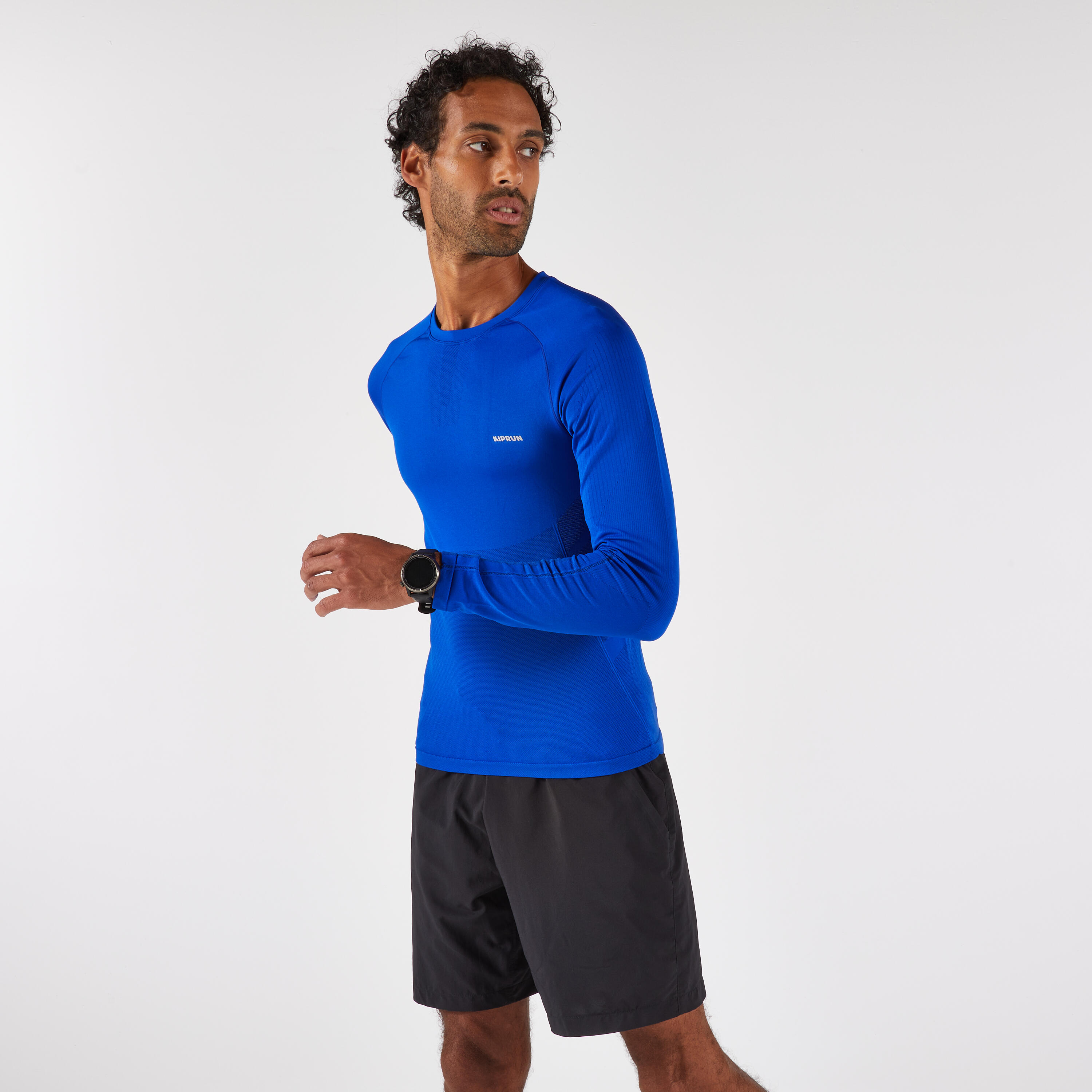 Laufshirt langarm Herren nahtlos Herren - Kiprun Run 500 indigoblau 7/8