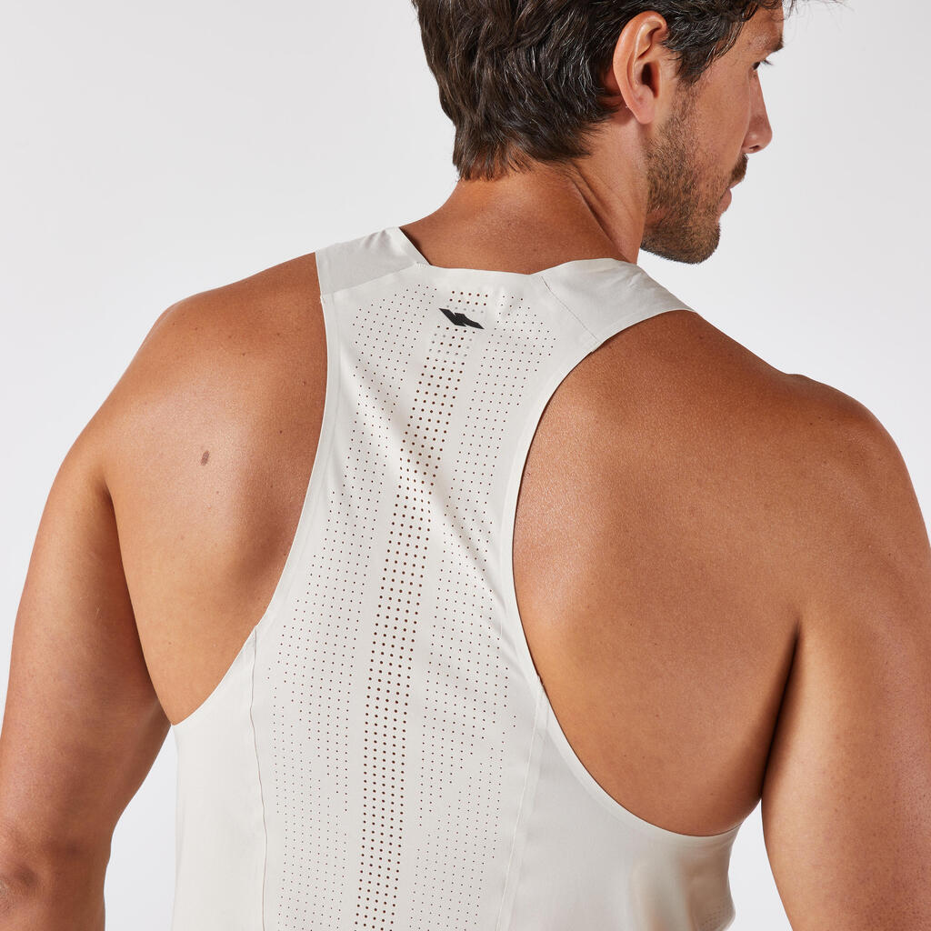 Men's Running Premium Tank Top Kiprun 900 Replika OBVIOUS Beige