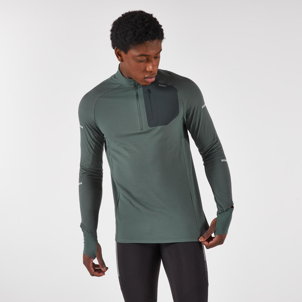 Laufshirt langarm Herren mit Reißverschluss - Run 900 Warm grün