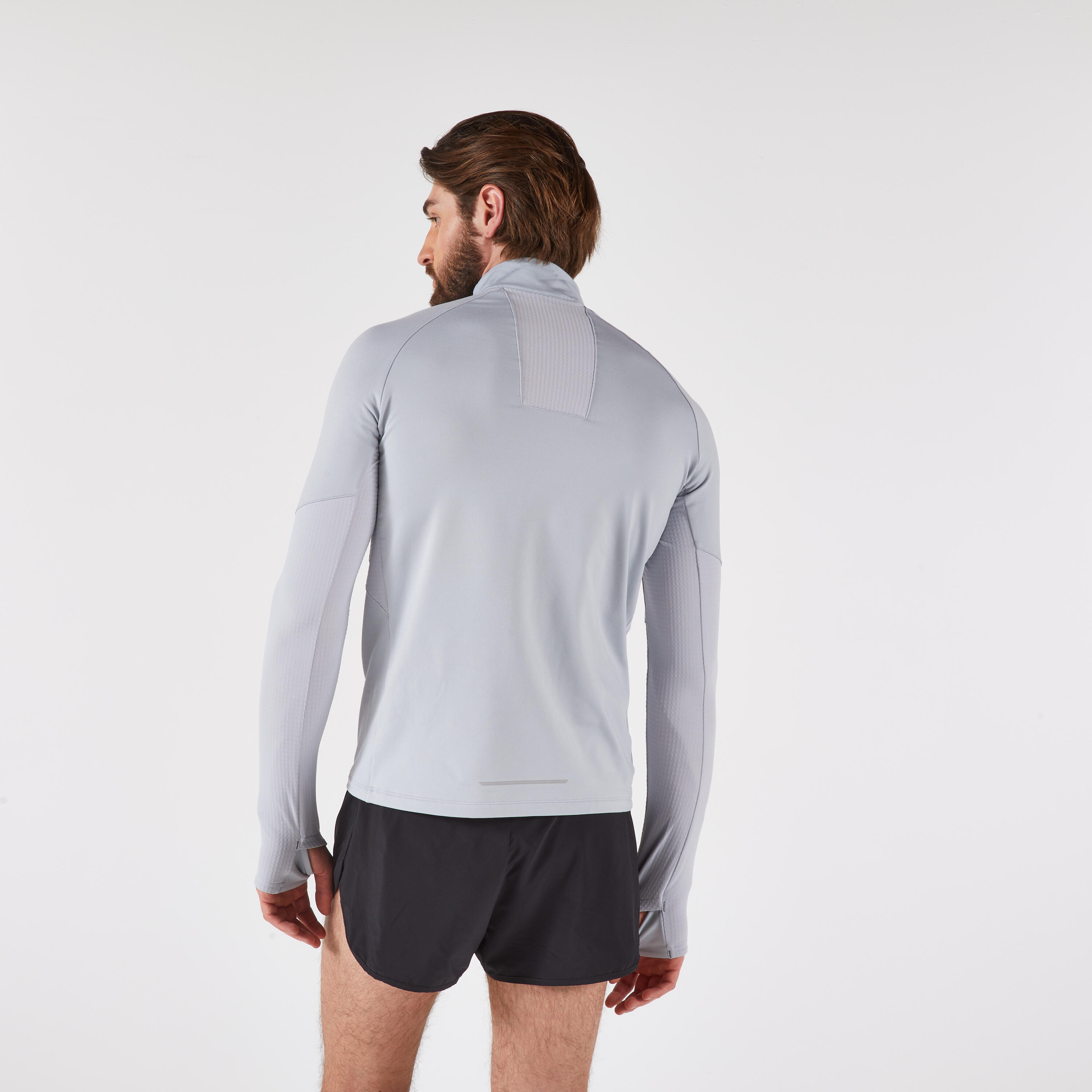 Men's Breathable 1/3-Zip Long Sleeve Running T-shirt RUN 500 - Grey