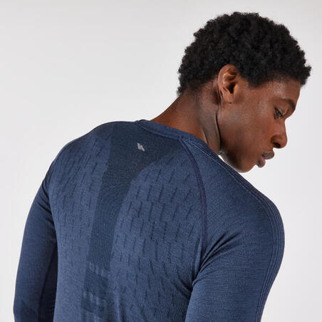 Футболка з довгими рукавами чоловіча RUN 900 для бігу з мериносової вовни синя