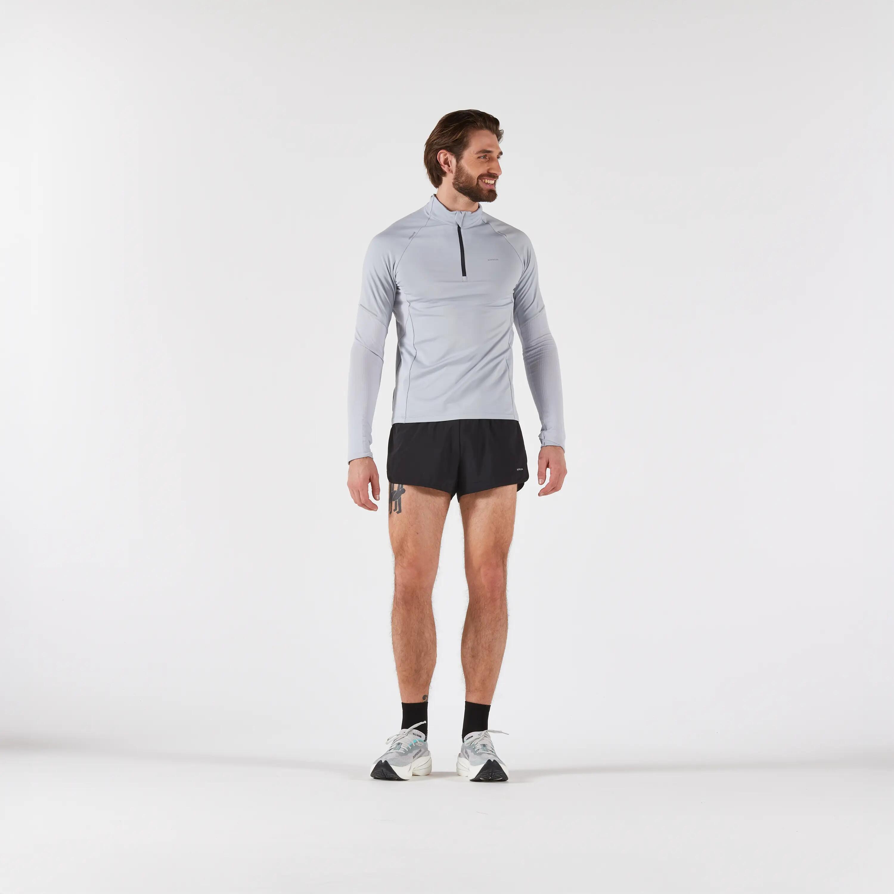Chandail de course à manches longues chaud avec demi-zip homme, Run 500 2/6