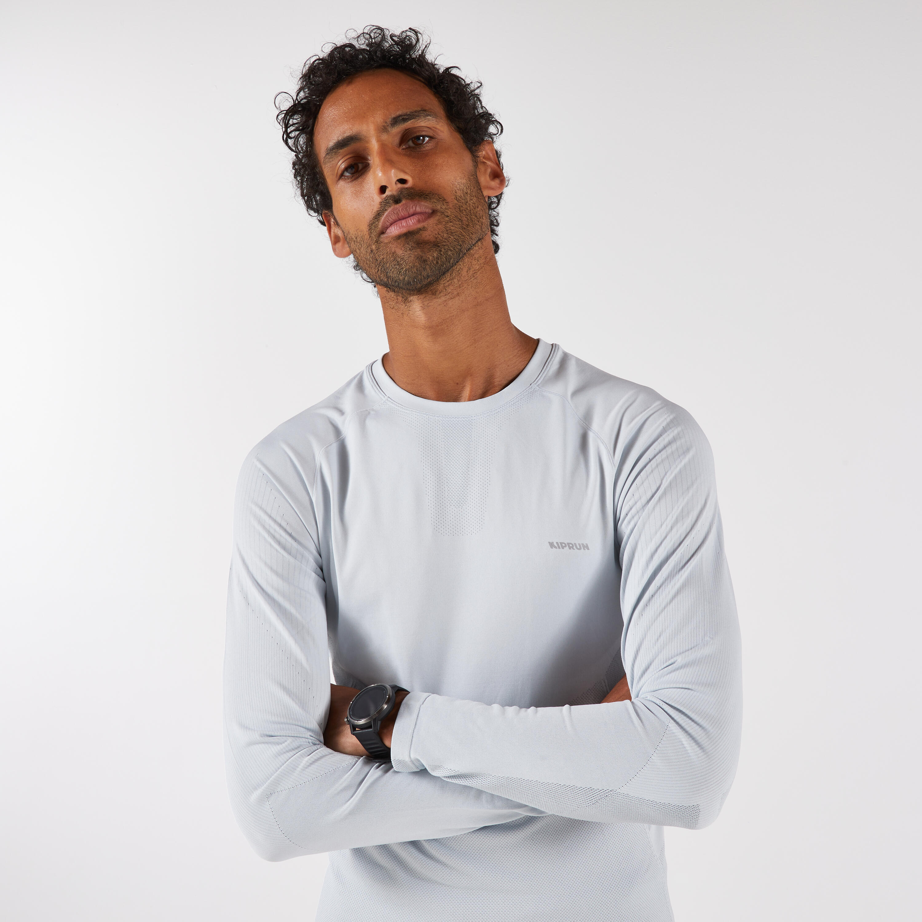 KIPRUN KIPRUN Run 500 Men's Long-Sleeved Seamless Running T-Shirt - Light Grey