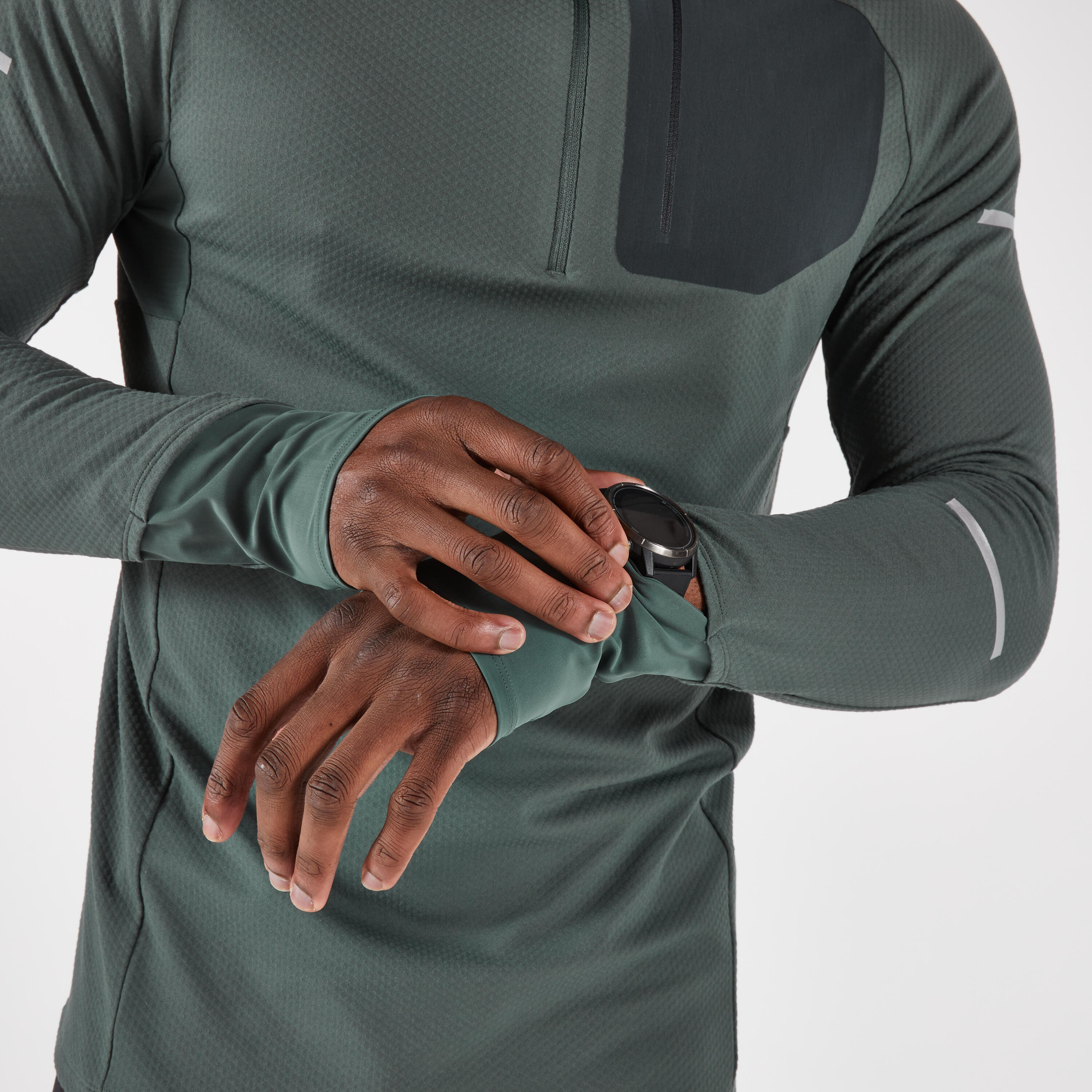 Men's KIPRUN Run 900 Warm Long-sleeved Zip Running T-Shirt - Green 5/7