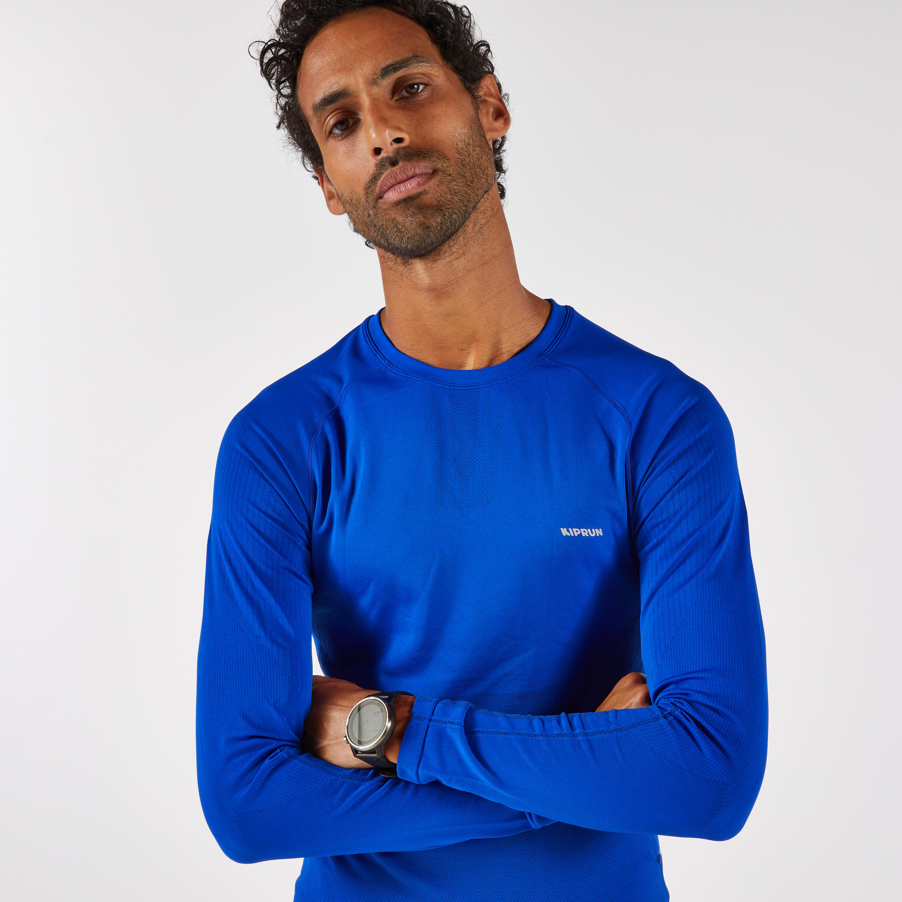 Maglia termica manica lunga running uomo RUN 500 blu 3/5