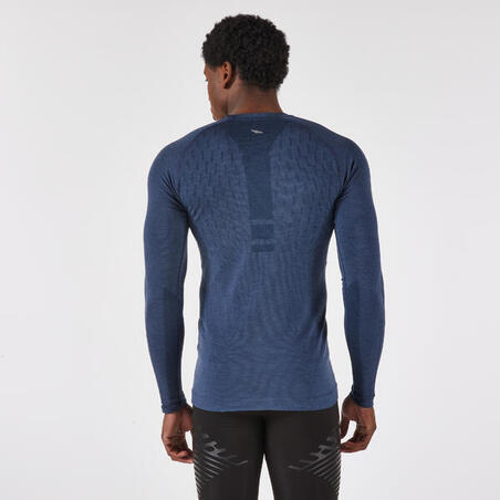 Футболка з довгими рукавами чоловіча RUN 900 для бігу з мериносової вовни синя
