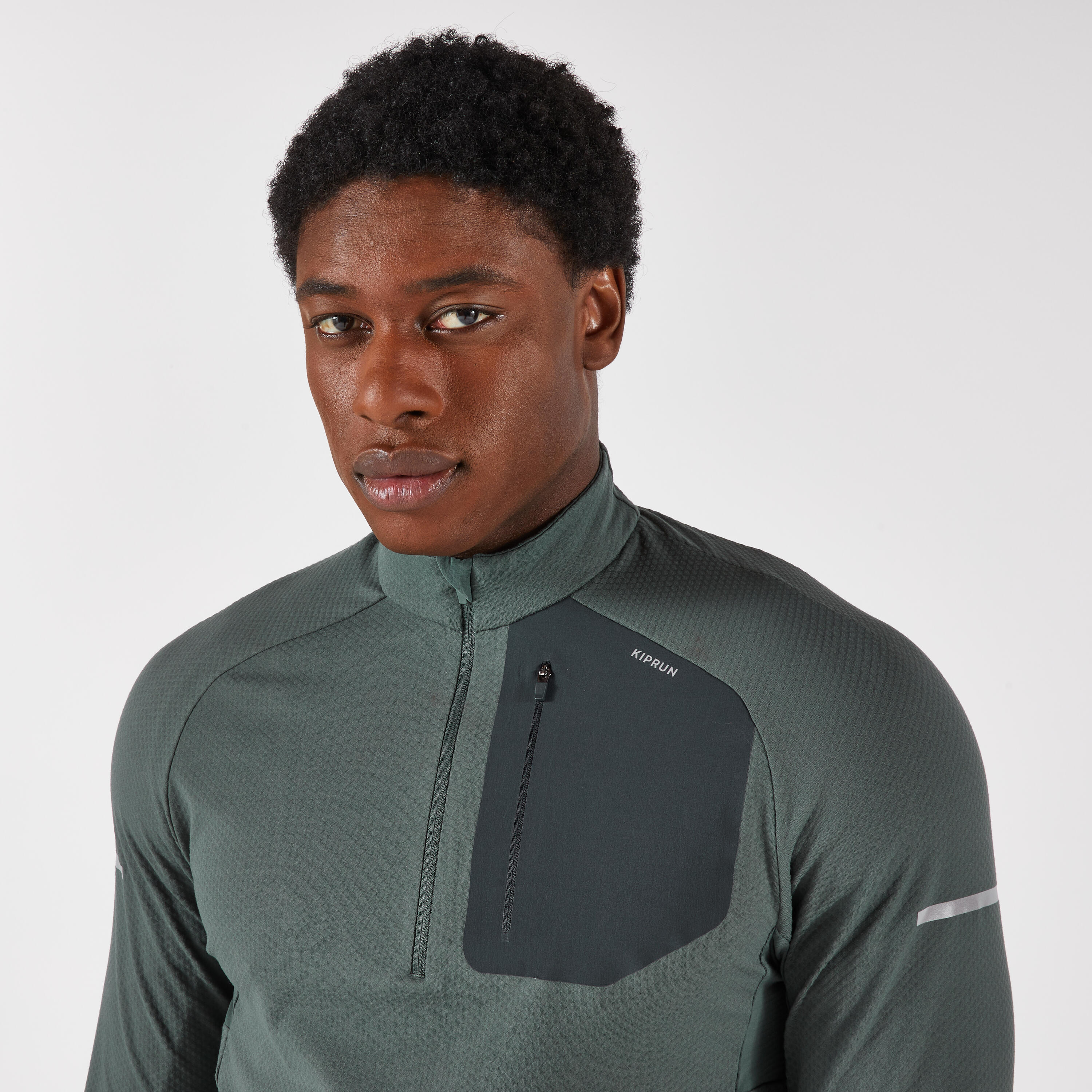 Men's KIPRUN Run 900 Warm Long-sleeved Zip Running T-Shirt - Green 6/7
