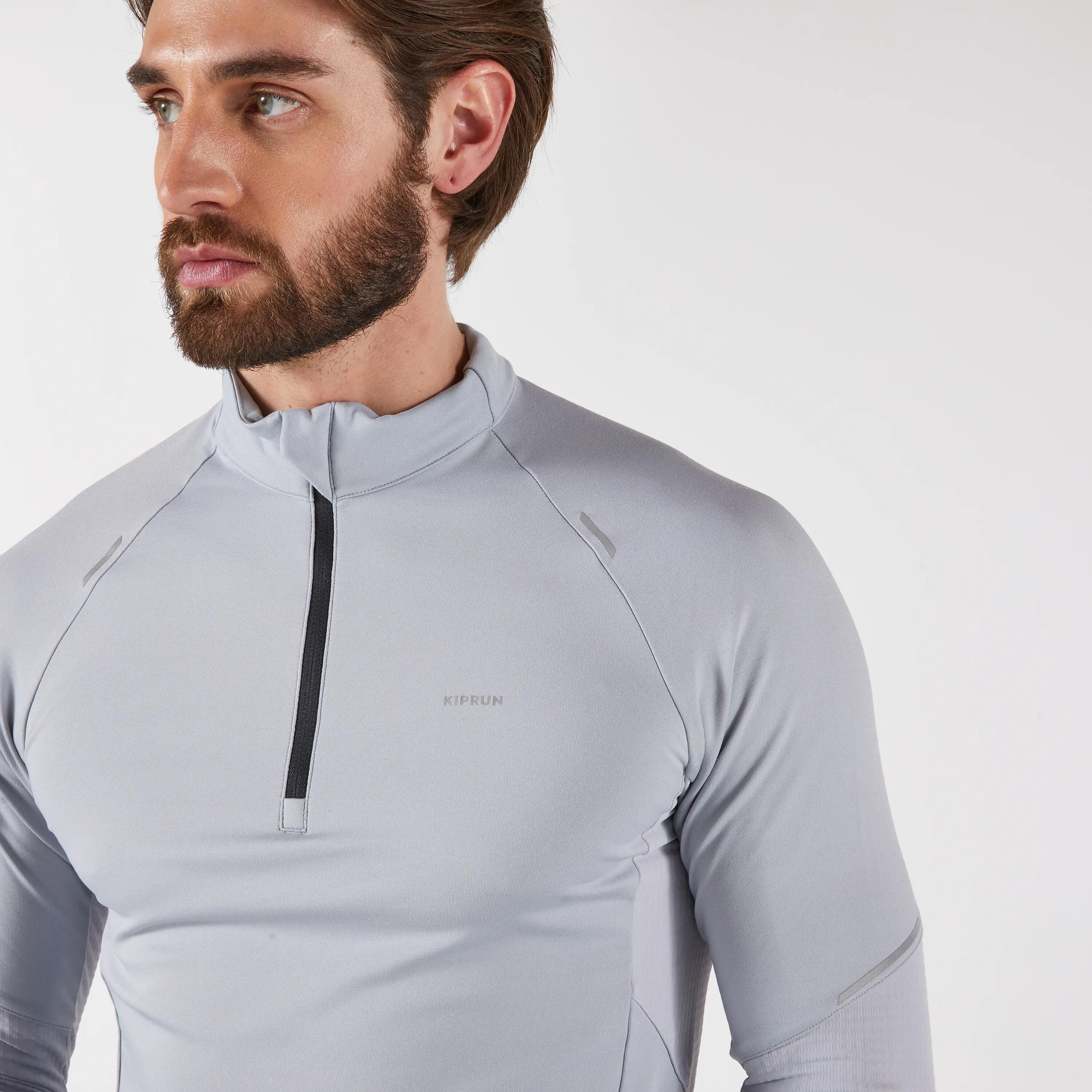 Chandail de course à manches longues chaud avec demi-zip homme, Run 500 5/6