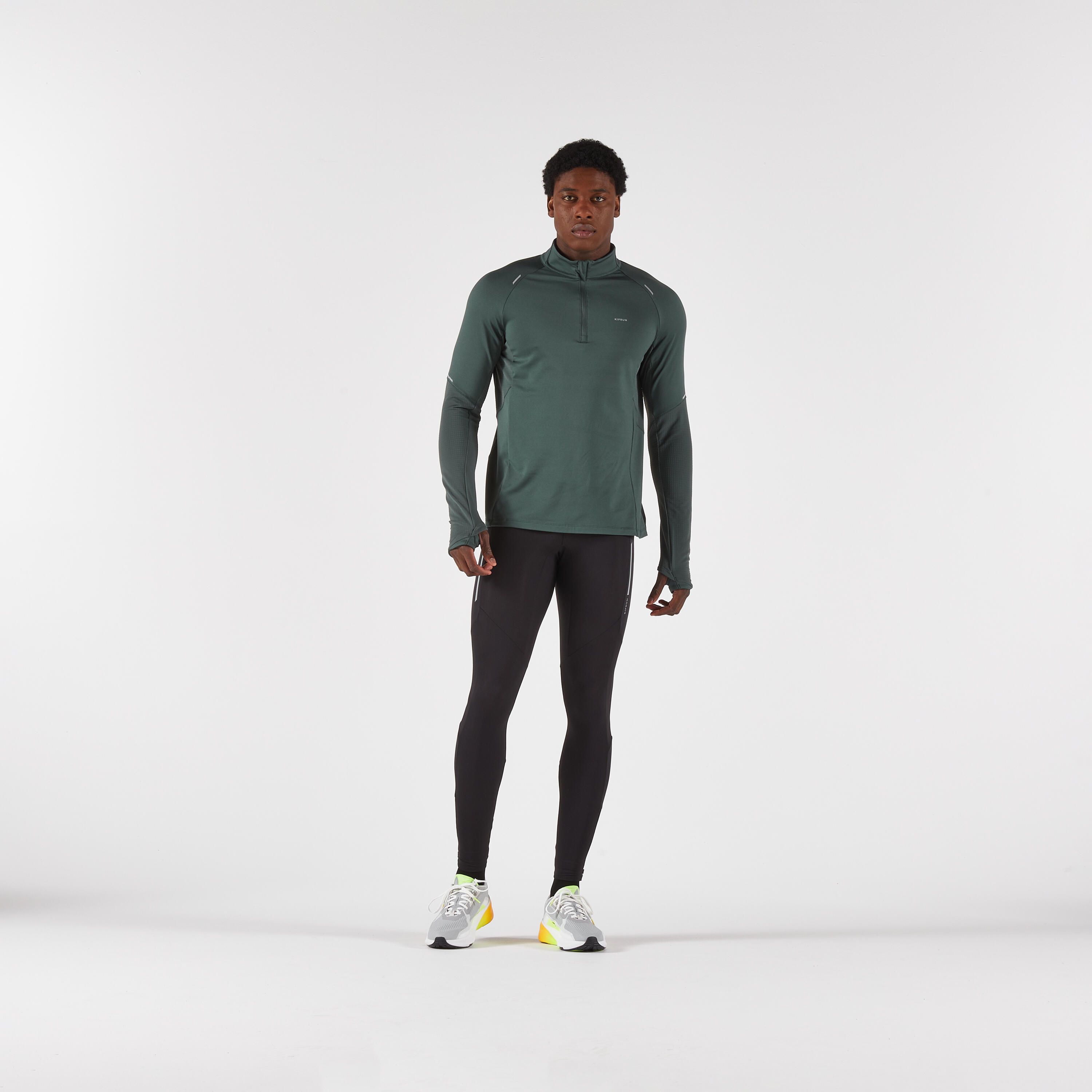 Camiseta cálida manga larga media cremallera hombre, Kiprun Run
