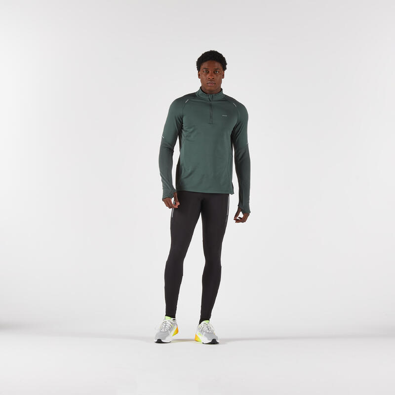 Erkek Uzun Kollu Koşu Tişörtü - Haki - Kiprun Run 500 Warm