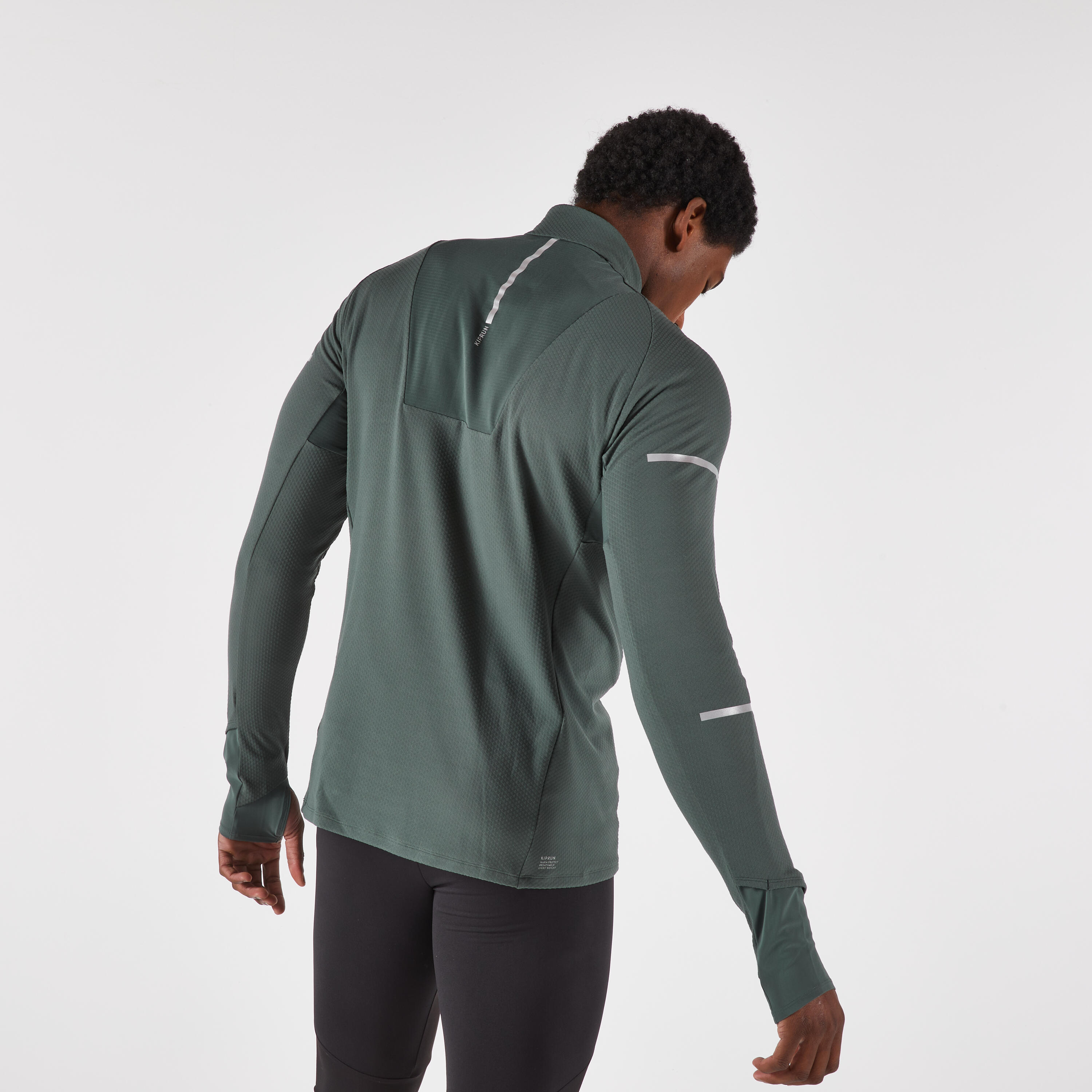 Men's KIPRUN Run 900 Warm Long-sleeved Zip Running T-Shirt - Green 3/7