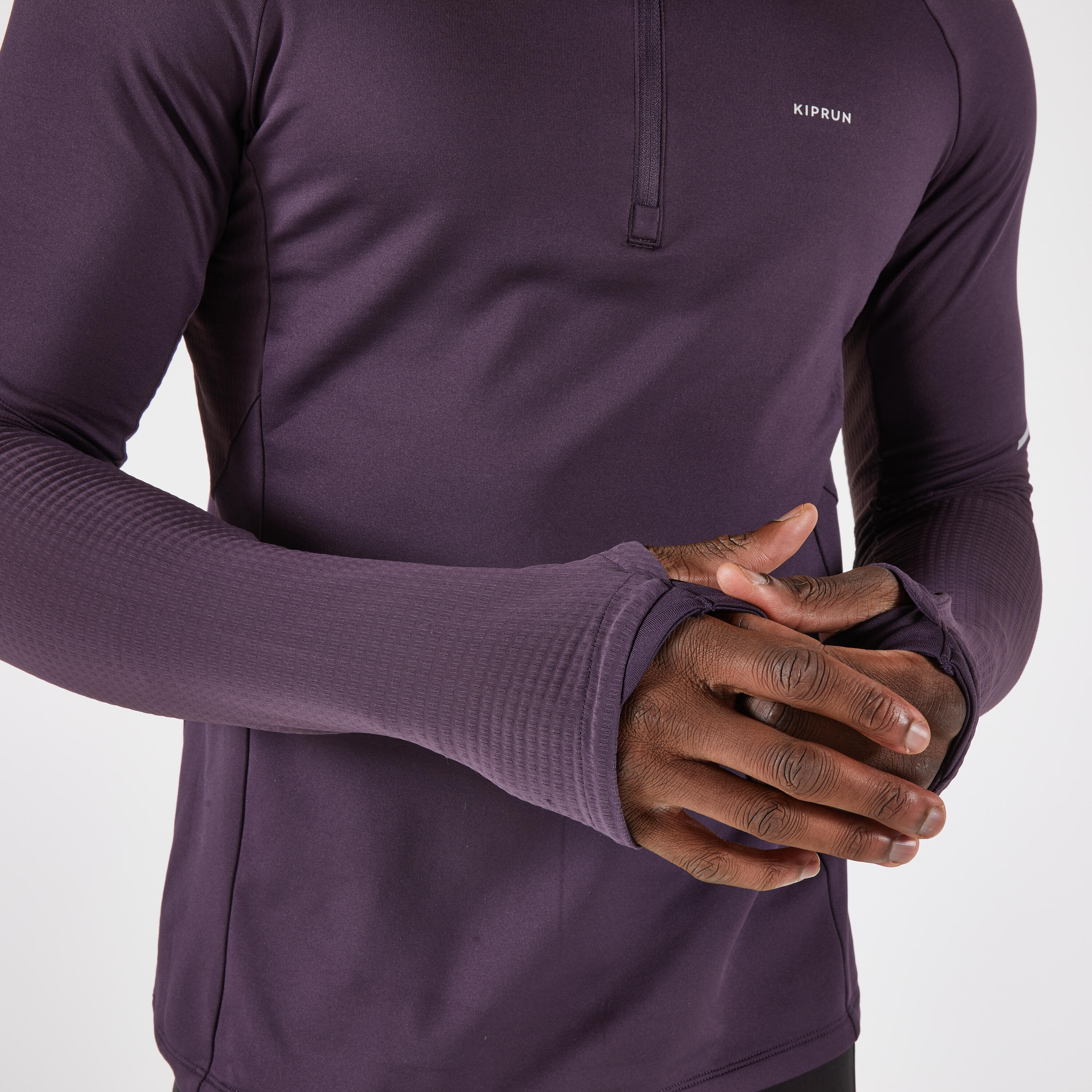 Maglia manica lunga running uomo RUN 500 WARM bordeaux 6/11