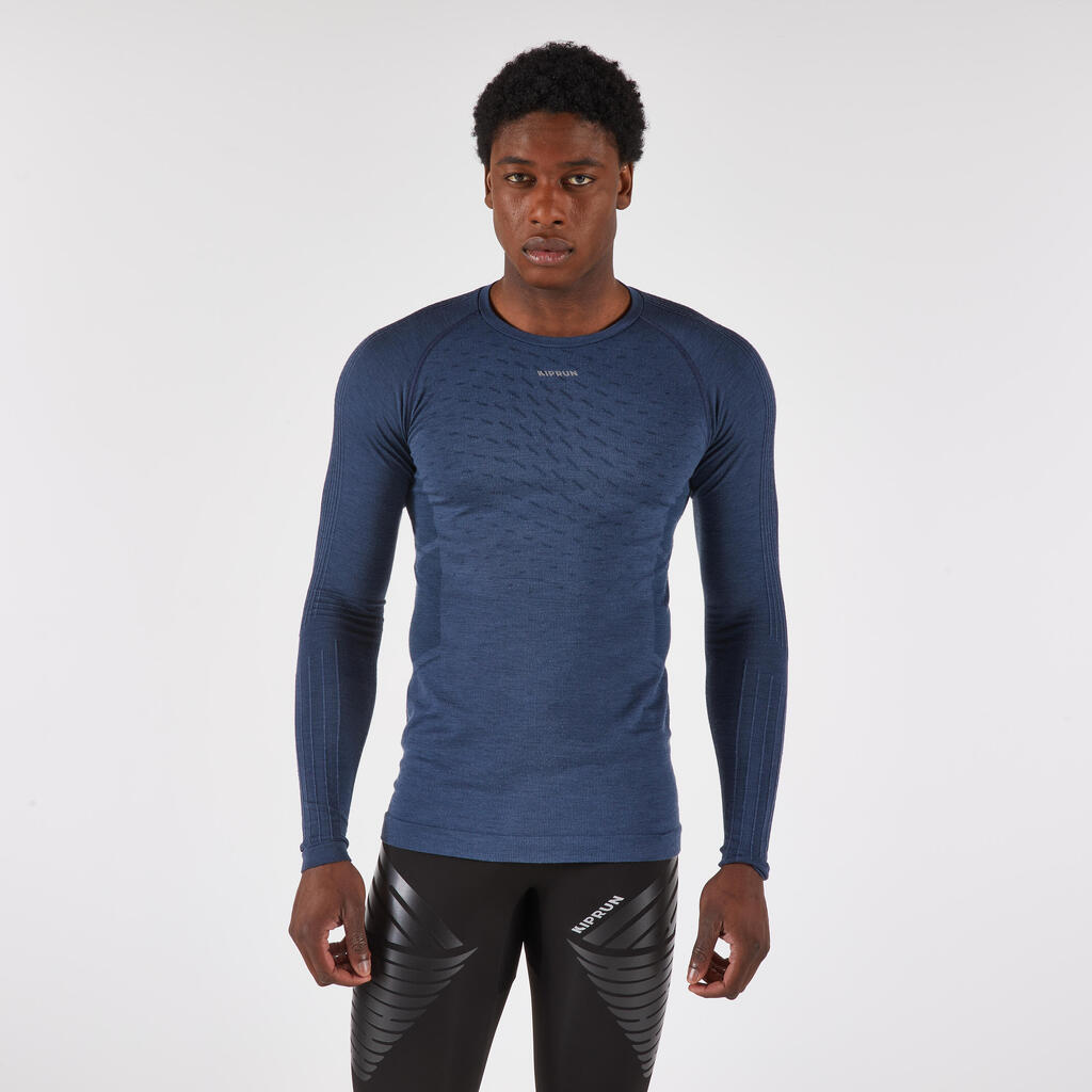 Moška tekaška majica z dolgimi rokavi iz merino volne, KIPRUN Run 900 Merino