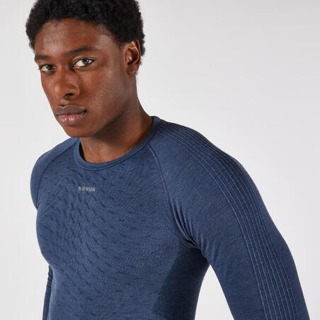 Футболка з довгими рукавами чоловіча RUN 900 для бігу з мериносової вовни синя