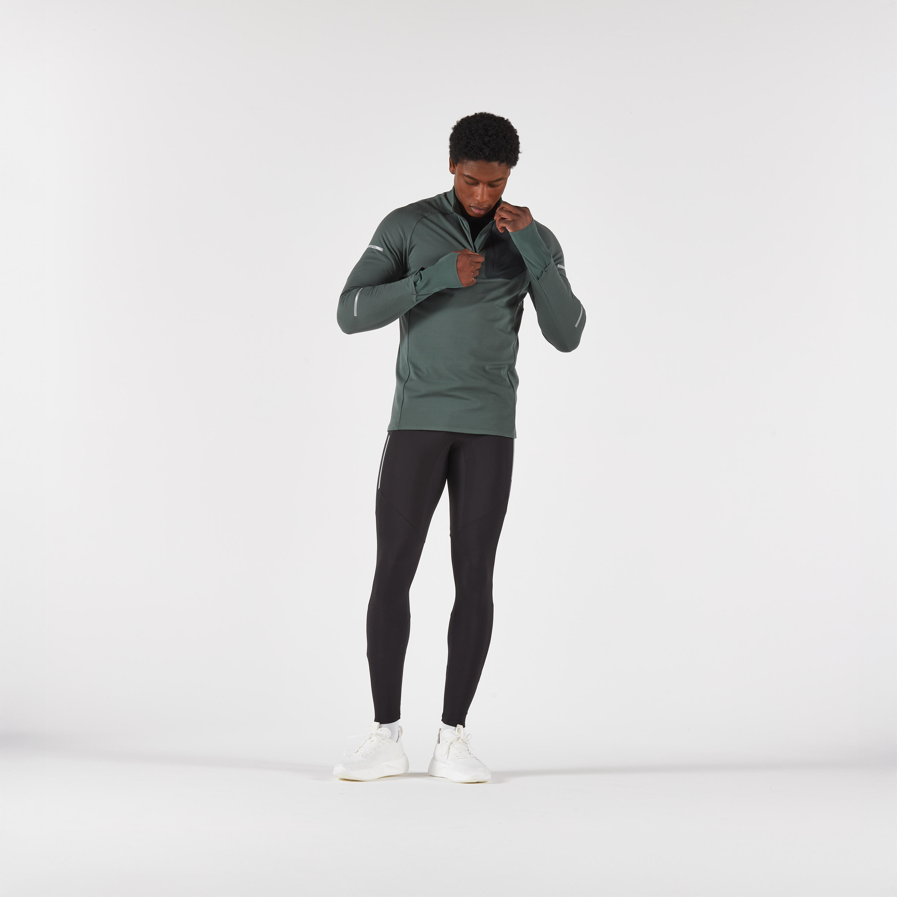 Men's KIPRUN Run 900 Warm Long-sleeved Zip Running T-Shirt - Green 2/7