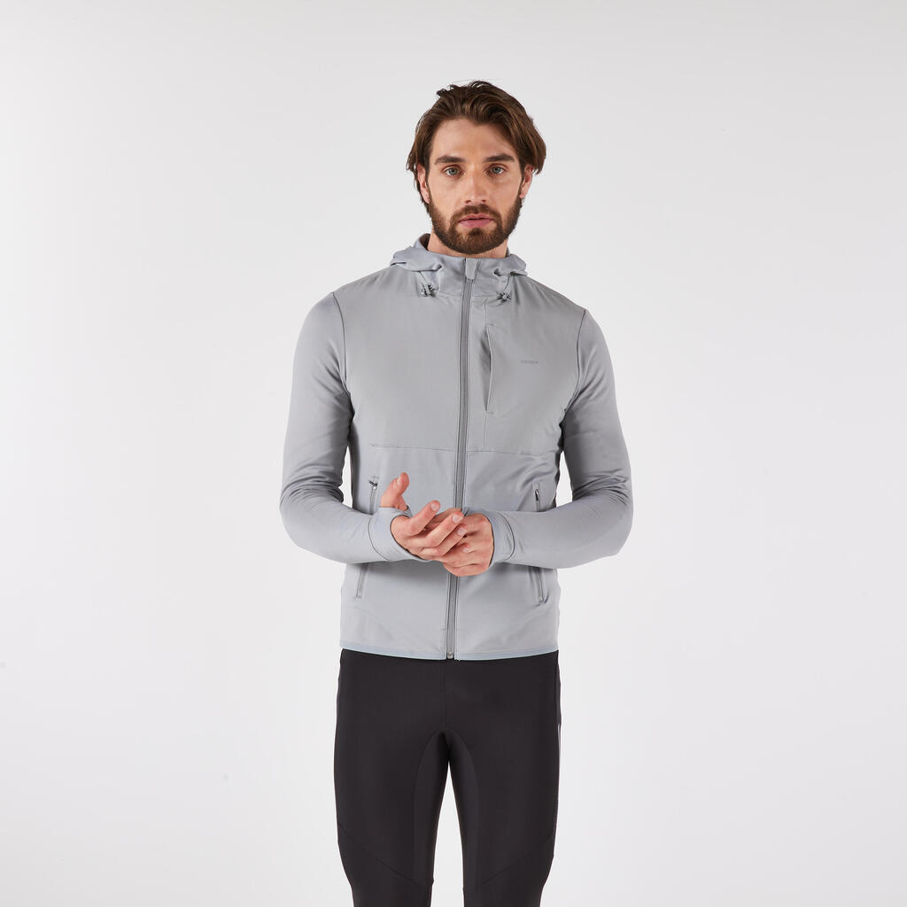 Veste chaude de running Homme, KIPRUN Run 100 warm grise clair