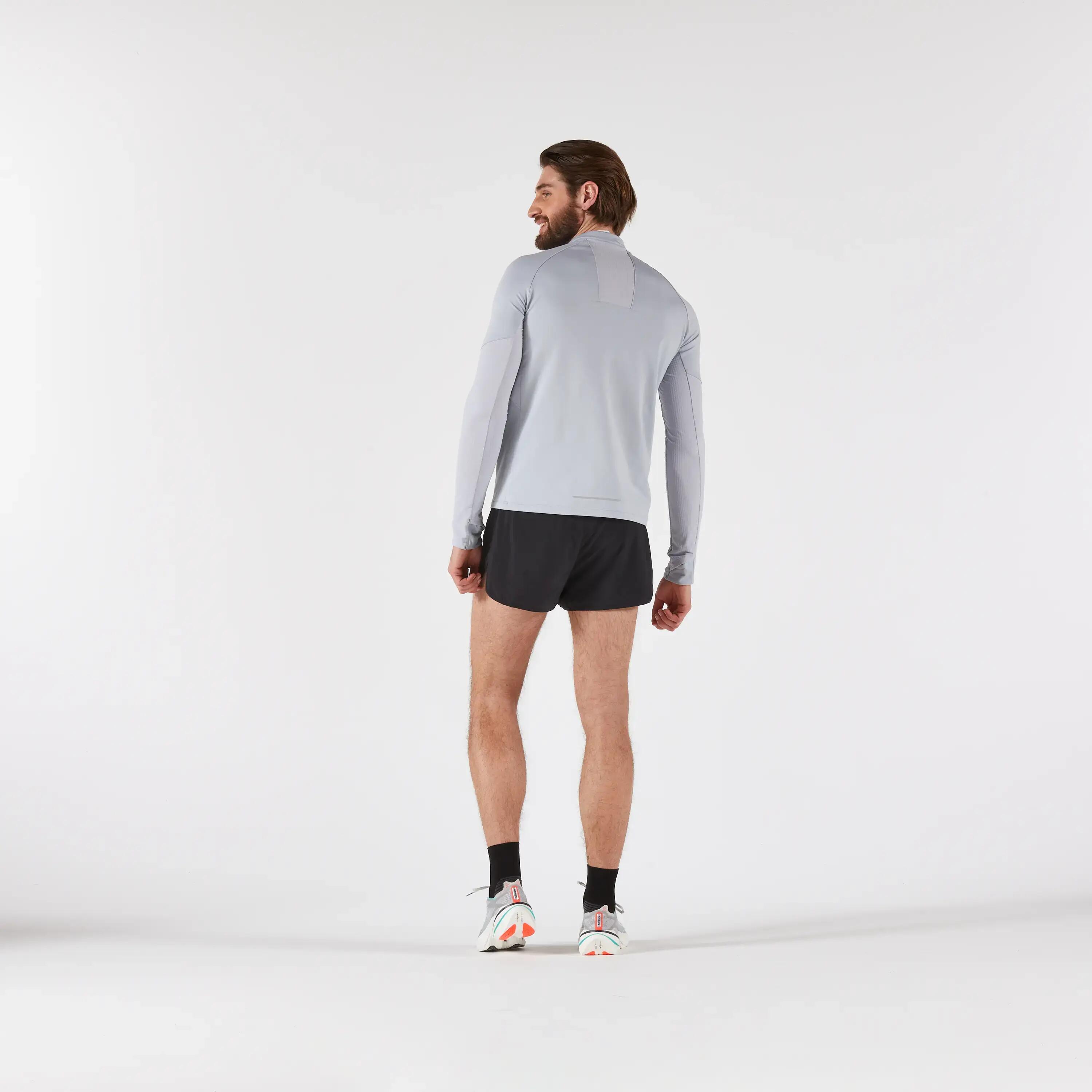 Chandail de course à manches longues chaud avec demi-zip homme, Run 500 3/6