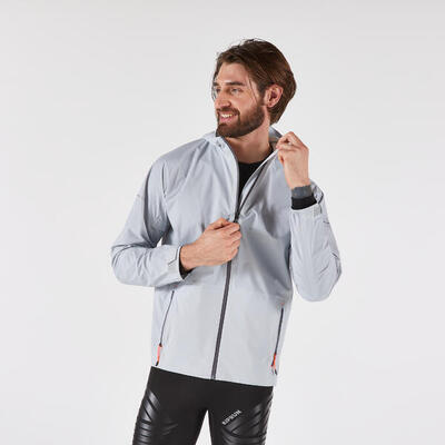 Giacca impermeabile running uomo RUN 900 grigio-argento