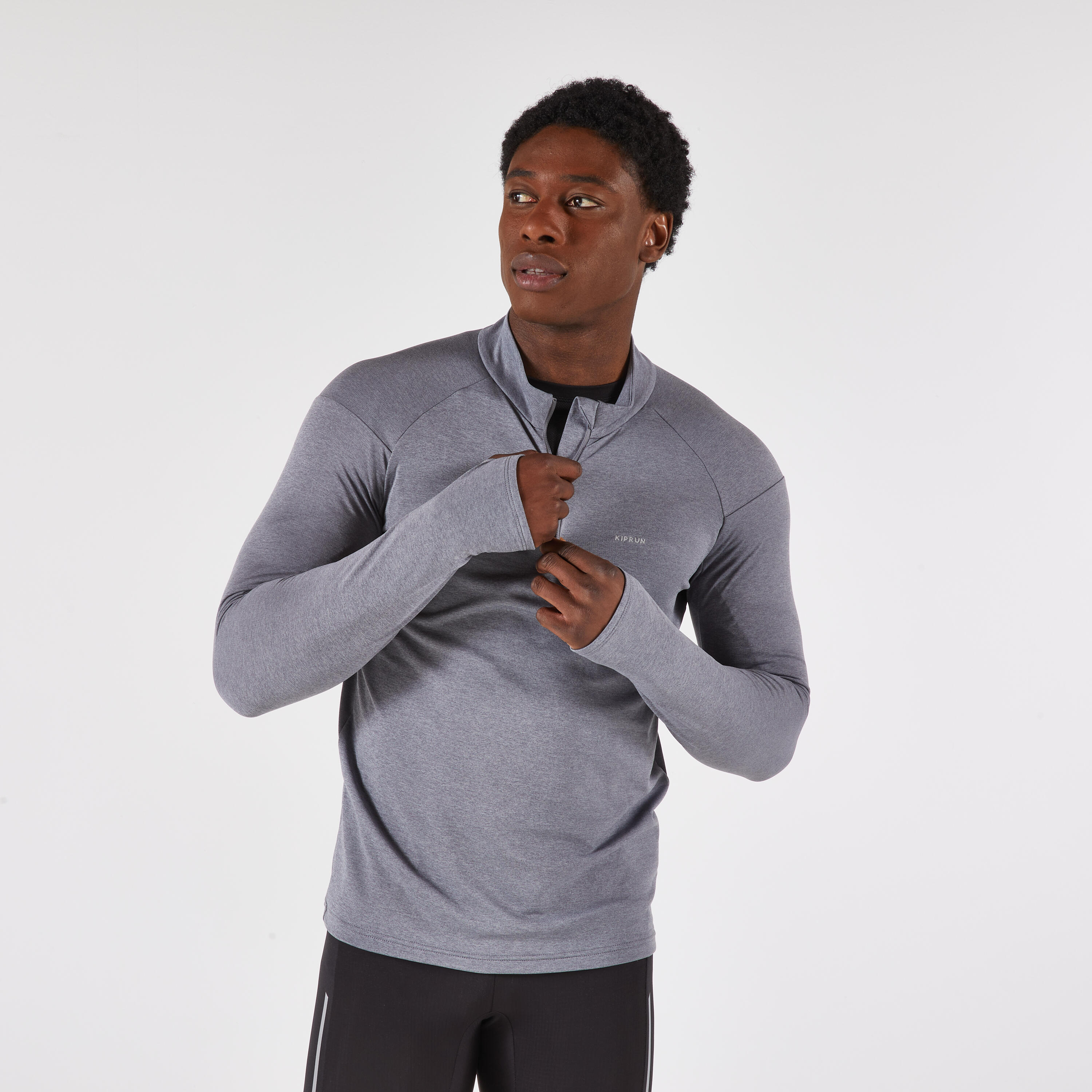 Playera manga larga 1/2 cremallera cálida transpirable H Kiprun Run 100 gris  7/7