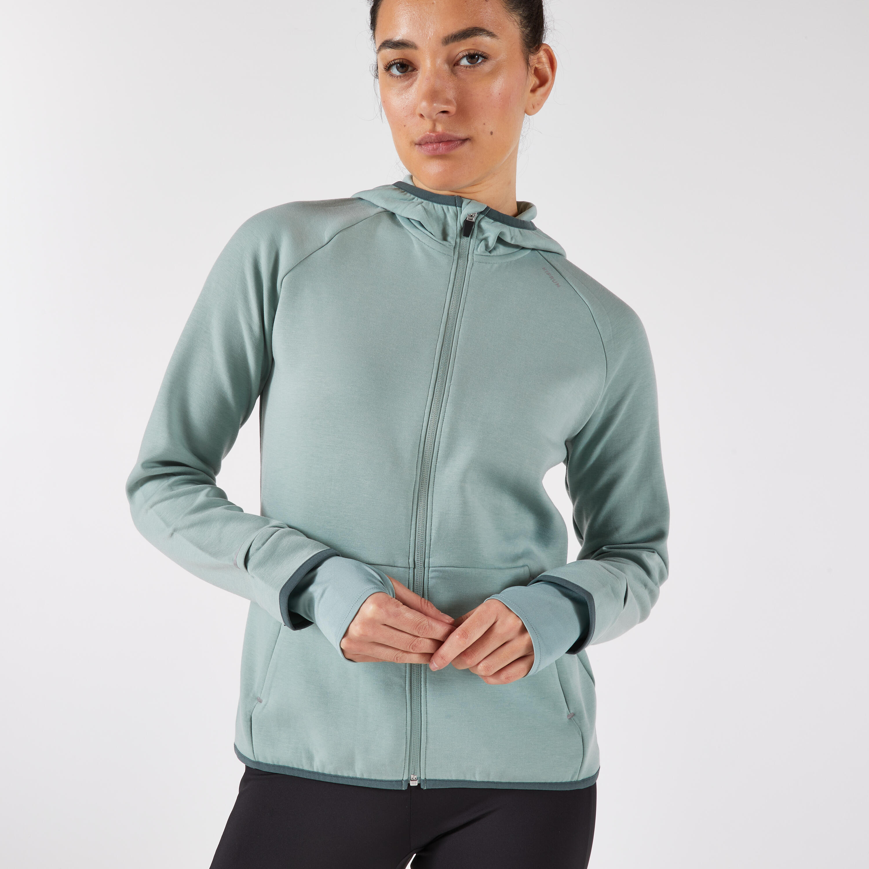 Veste chaude de running Femme, KIPRUN Run 500 Warm Vert givré 5/9