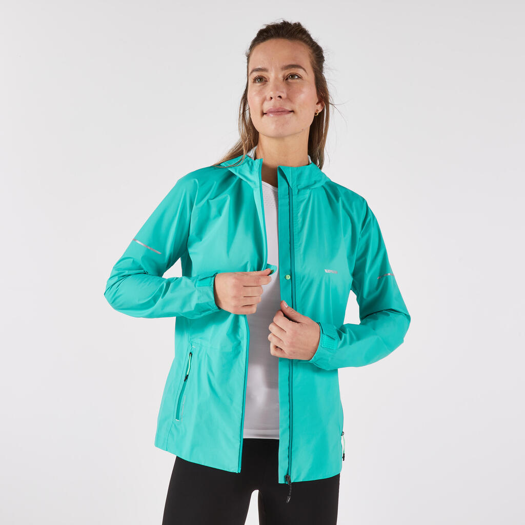 Women's Waterproof Running Jacket - KIPRUN Run 900 - Green