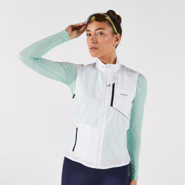 Veste running sans manche coupe vent Femme, KIPRUN Run wind 500 blanche
